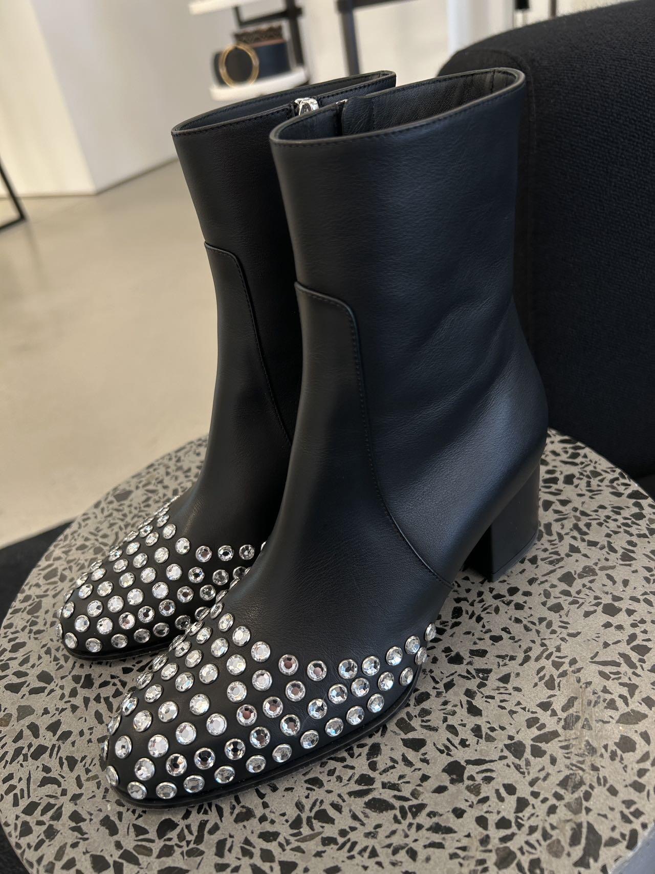 NO:446978,alaia｜25 autumn and winter new crystal side ankle boots, boots, alaia, boots19860909alaia｜25秋冬 水晶侧拉踝靴新品,靴子,alaia,boots,Women's Shoes