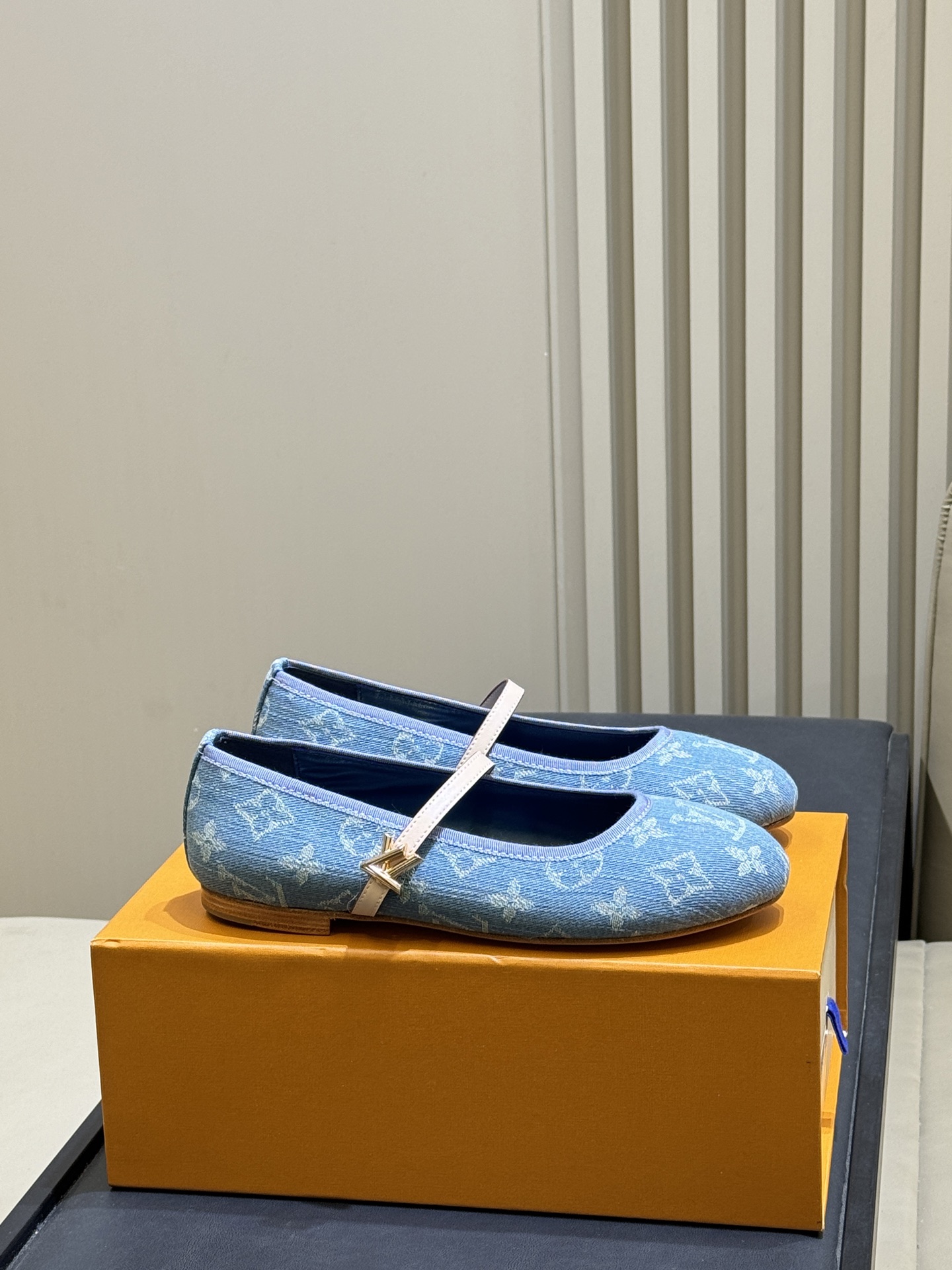 Балетки женские голубые с монограммой Louis Vuitton