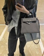 Hermes Kelly Handbags Crossbody & Shoulder Bags Black Grey Tin Gray Silver Hardware