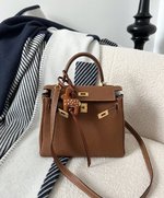 Hermes Kelly Handbags Crossbody & Shoulder Bags Black Brown Coffee Color White Gold Hardware