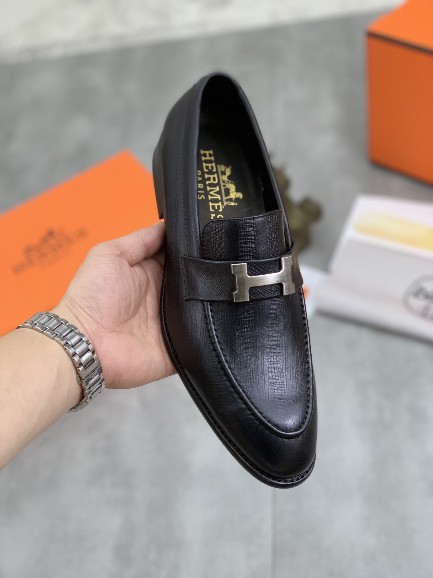 [Precio real] Piel de vaca teñida al agua 🆘[Hermès] ¡Los últimos zapatos de cuero de negocios informales para hombre d…