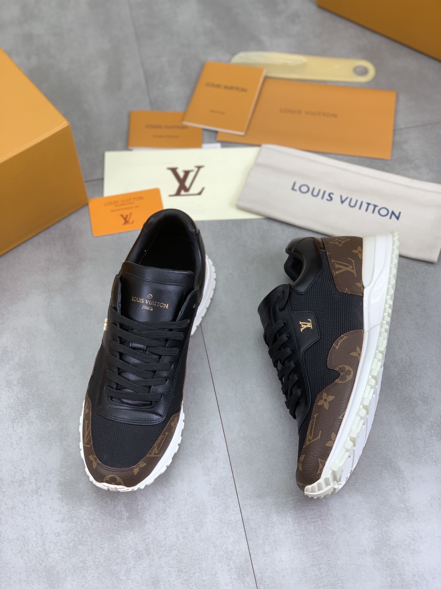 Louis Vuitton Men's Run Away Pulse Sneakers in Black Monogram, Size 38-44 6 i1718815023 7404 0
