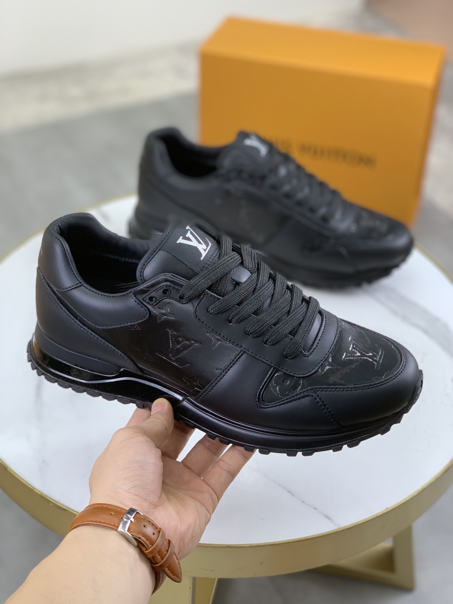 Louis Vuitton Men's Black Leather Run Away Sneakers Size 38-44 4 i1718815073 3352 0