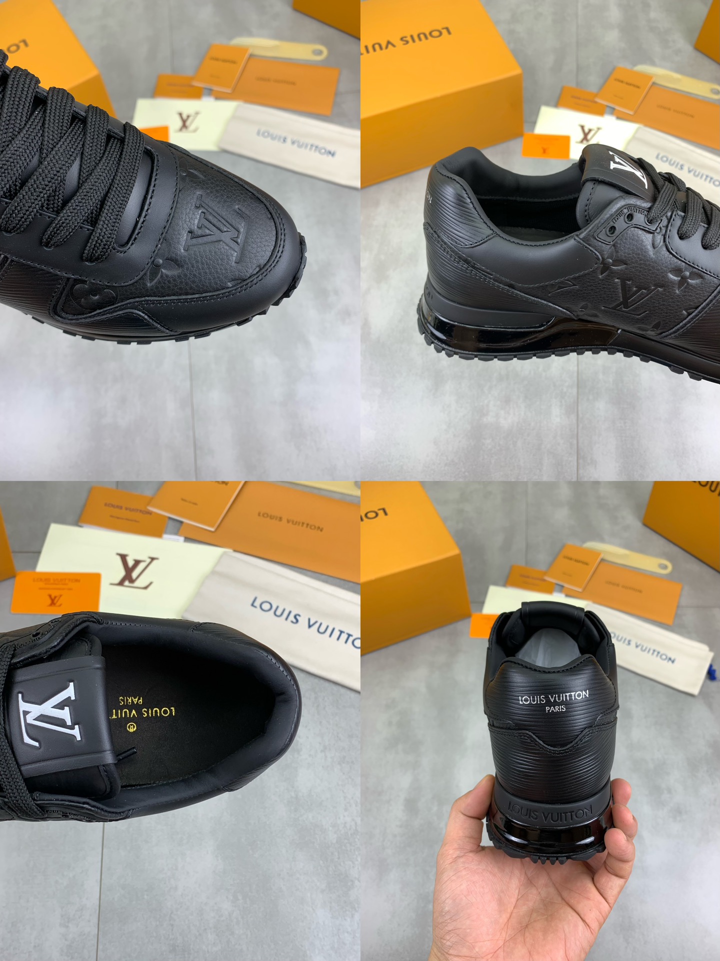 Louis Vuitton Men's Run Away Sneakers Leather Classic Black Shoes 10 i1718815091 8303 8