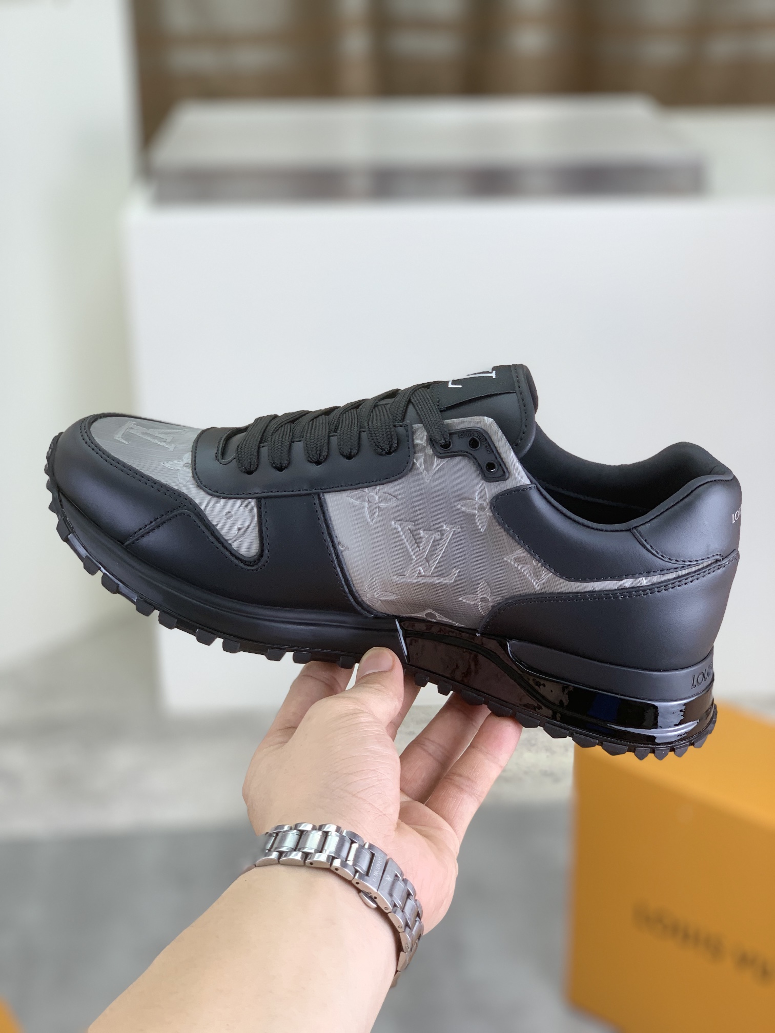 Louis Vuitton Men's Black Leather Run Away Sneakers Monogram Size 38-44 7 i1719847666 1979 0