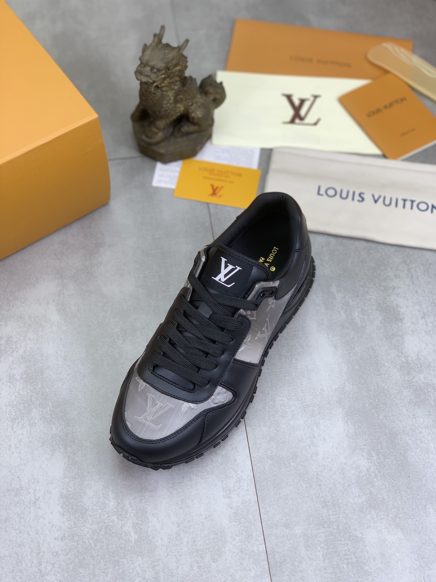 Louis Vuitton Men's Black Leather Run Away Sneakers Monogram Size 38-44 5 i1719847666 6473 0