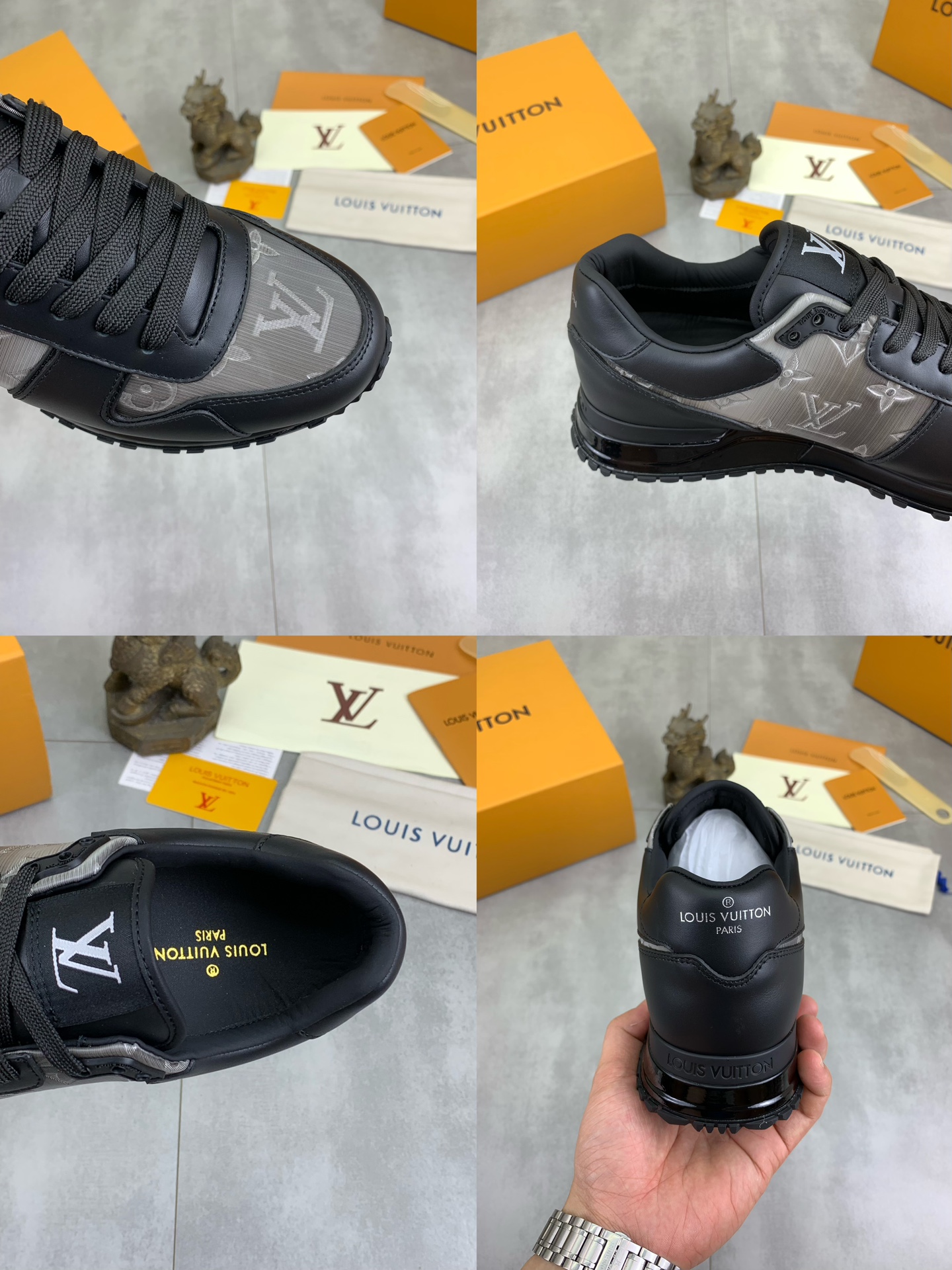 Louis Vuitton Men's Black Leather Run Away Sneakers Monogram Size 38-44 10 i1719847666 6810 0