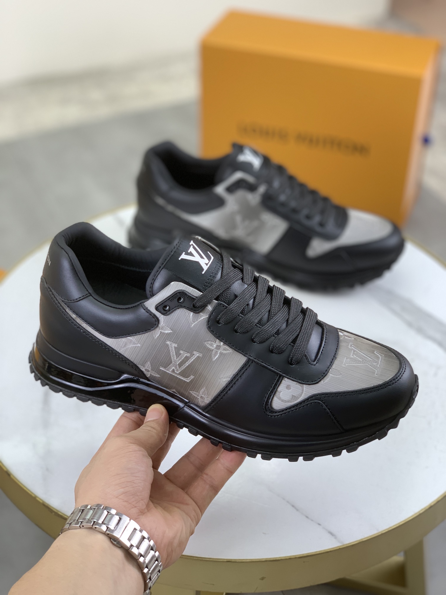 Louis Vuitton Men's Black Leather Run Away Sneakers Monogram Size 38-44 4 i1719847666 8981 0