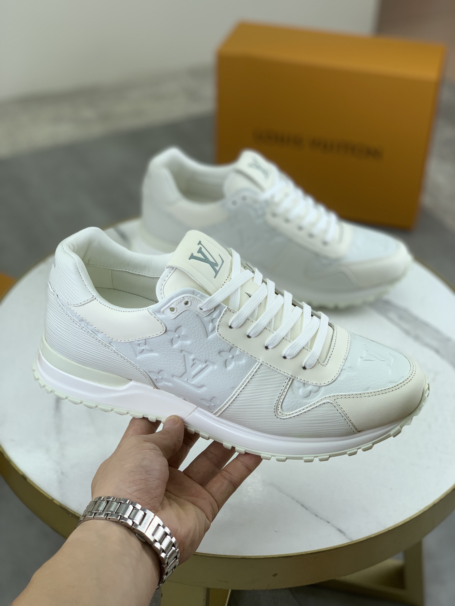 Louis Vuitton Men's White Leather Run Away Sneakers, Size 38-44 4 i1719847741 2178 0