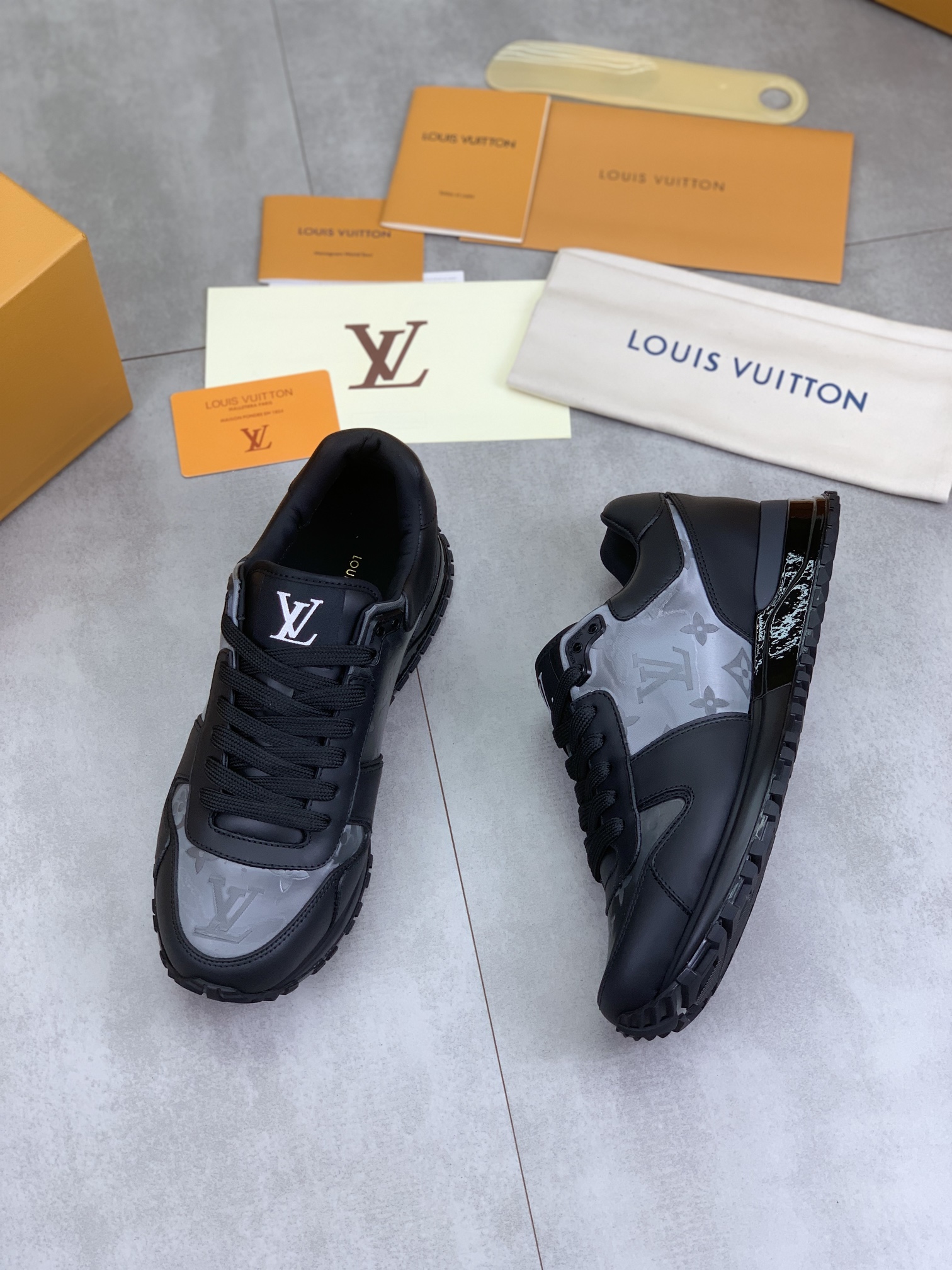 Louis Vuitton Men's Black Leather Run Away Sneakers, Sizes 38-44 6 i1719847973 3839 0