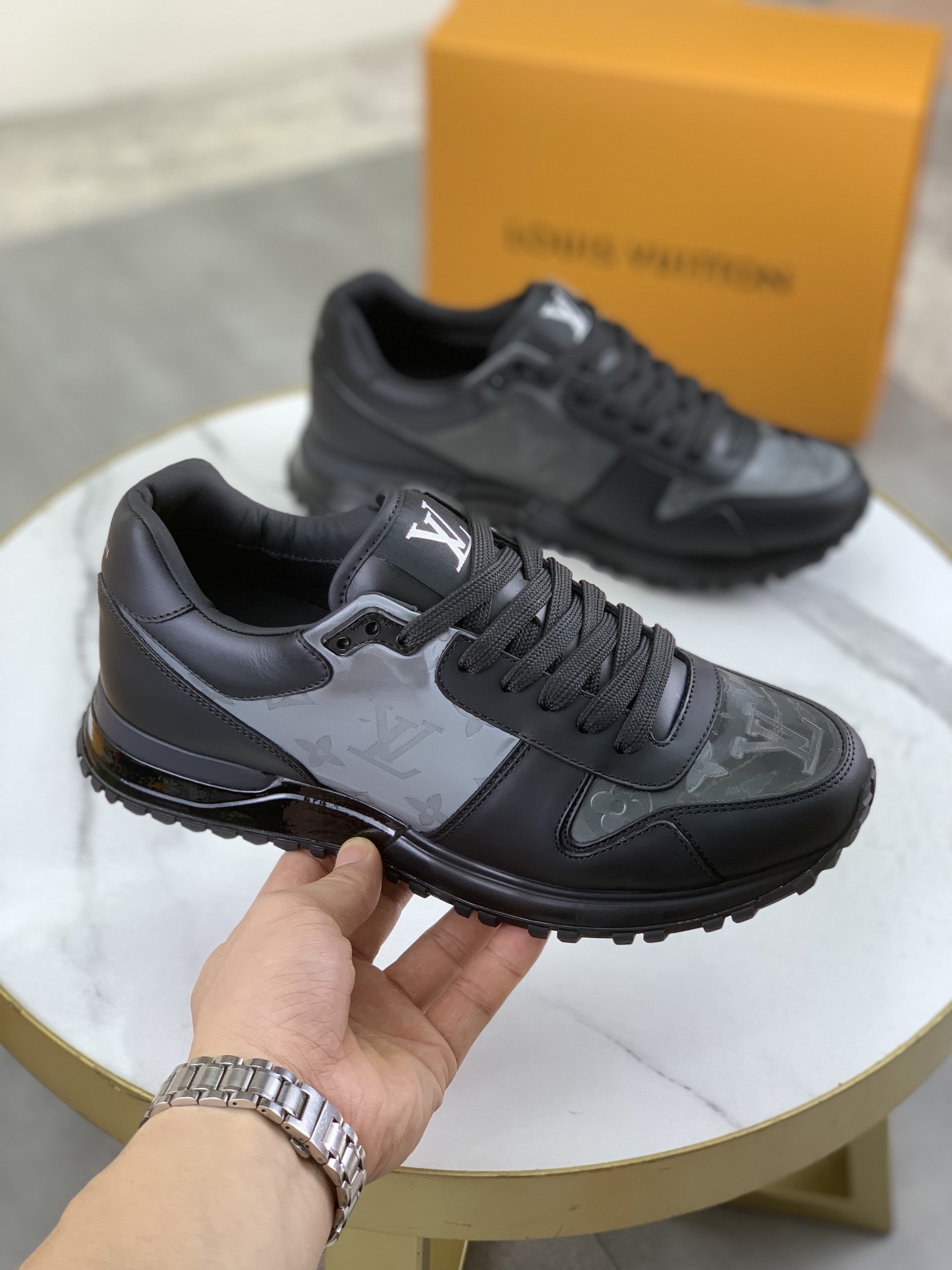 Louis Vuitton Men's Black Leather Run Away Sneakers, Sizes 38-44 4 i1719847973 9716 0