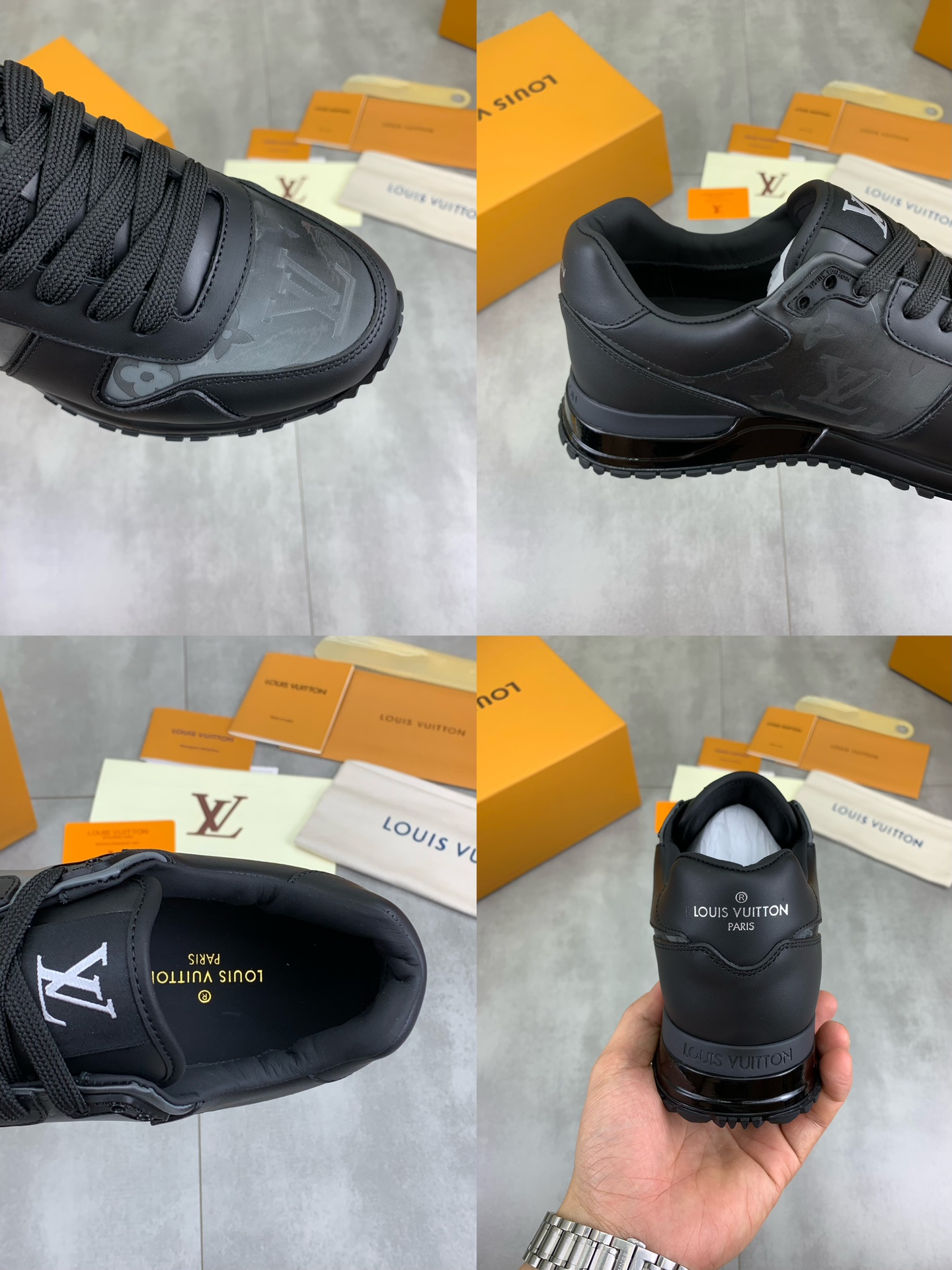 Louis Vuitton Men's Black Leather Run Away Sneakers, Sizes 38-44 10 i1719847974 517 0