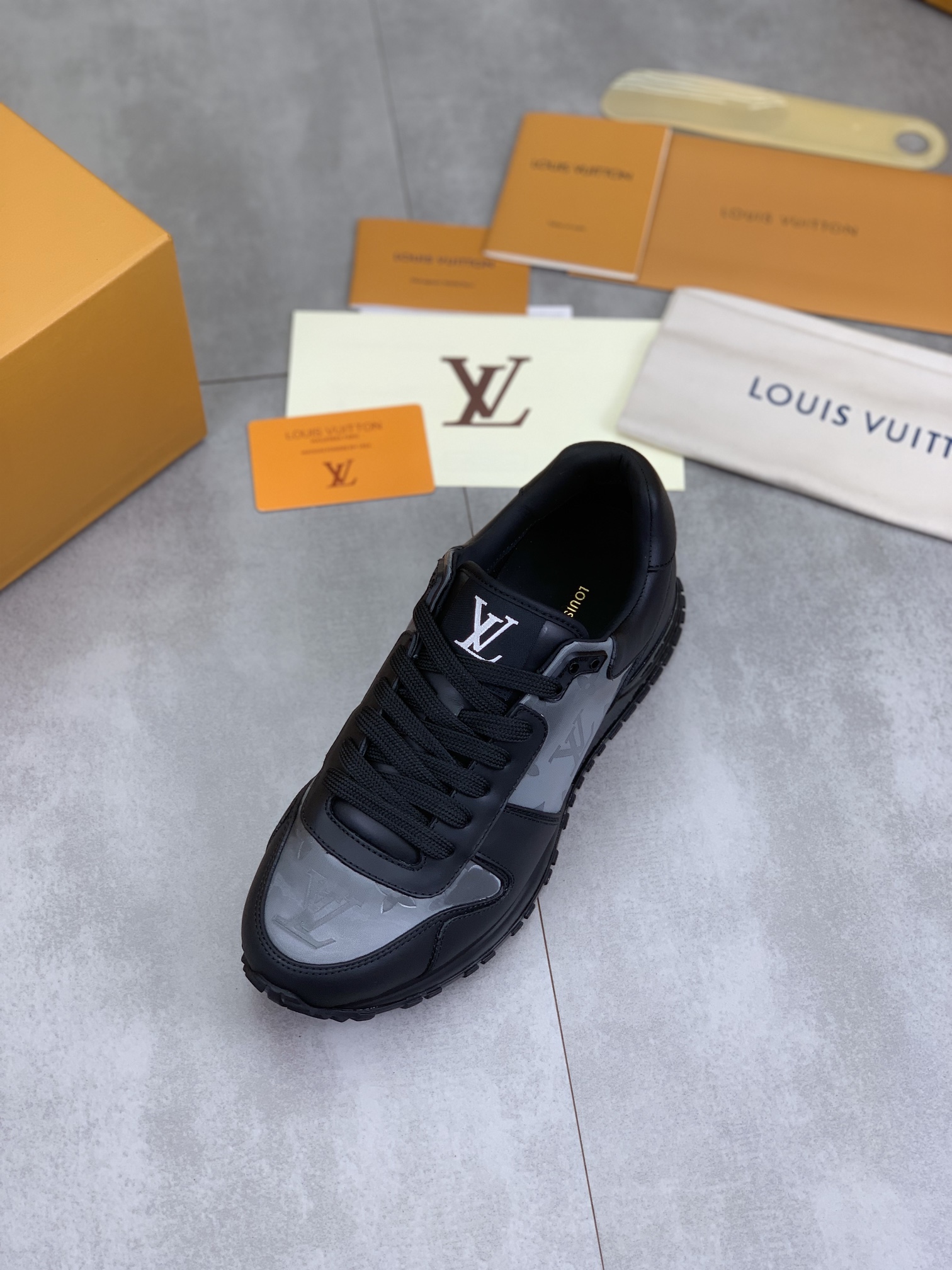 Louis Vuitton Men's Black Leather Run Away Sneakers, Sizes 38-44 5 i1719847974 9703 0