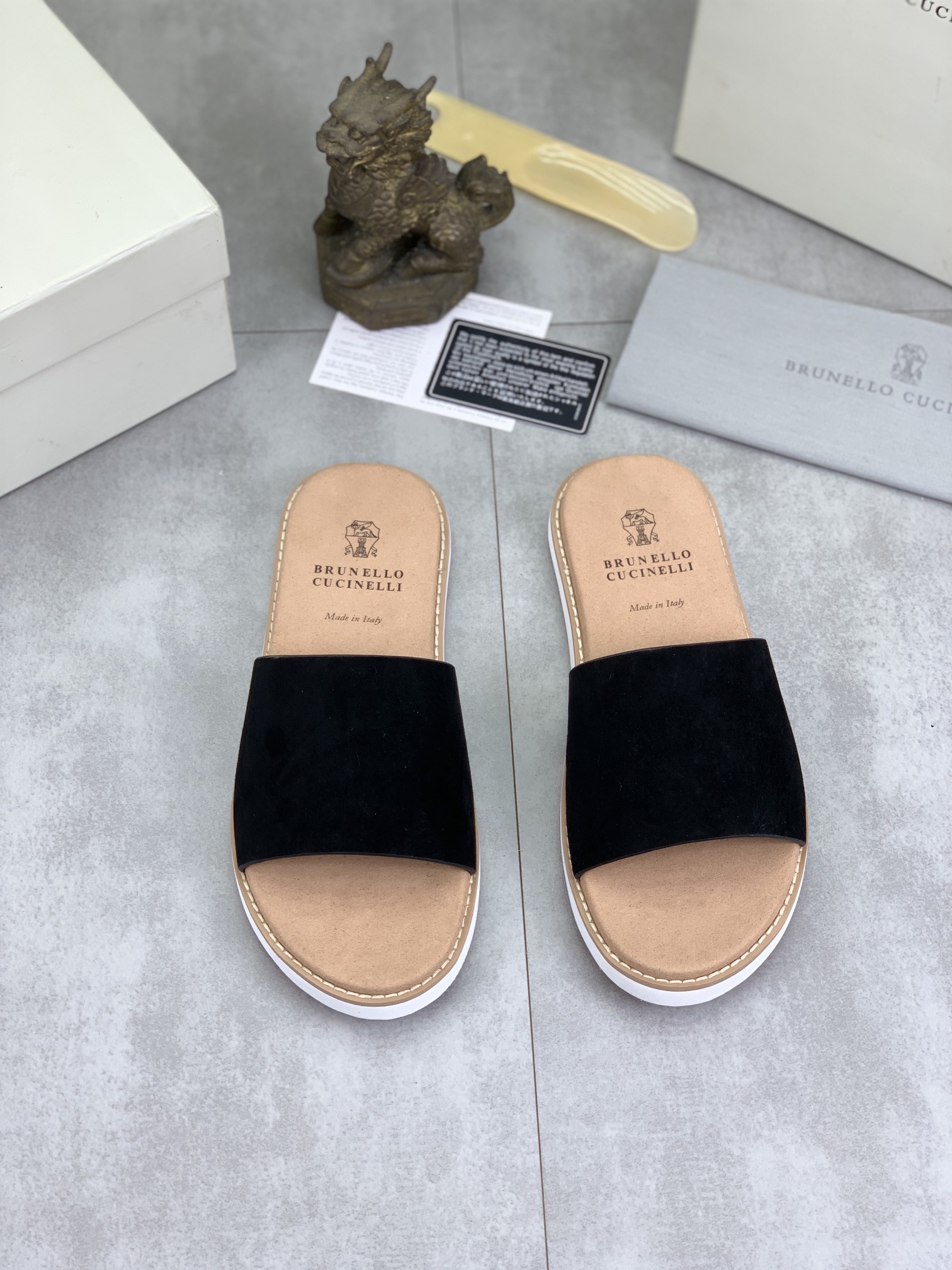 Precio de fábrica P130 Precio real Brunello Cucinelli BC New Suede Slippers, 24ss New Collection ¡Es