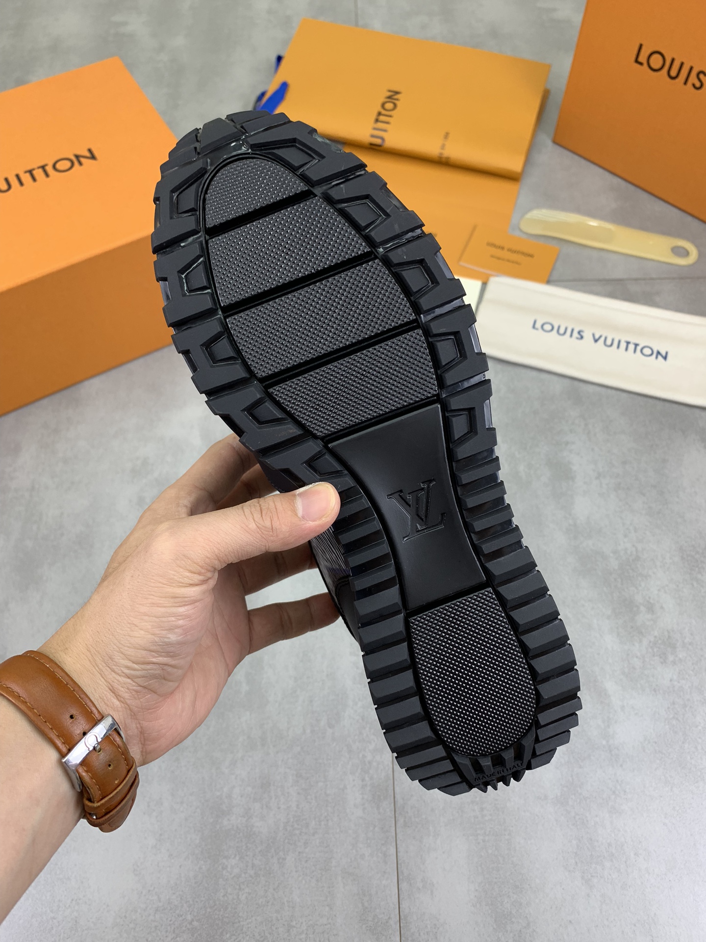 Louis Vuitton Men's Black Leather and Rubber Sneakers, Size 38-44 9 i1722099330 1039 0