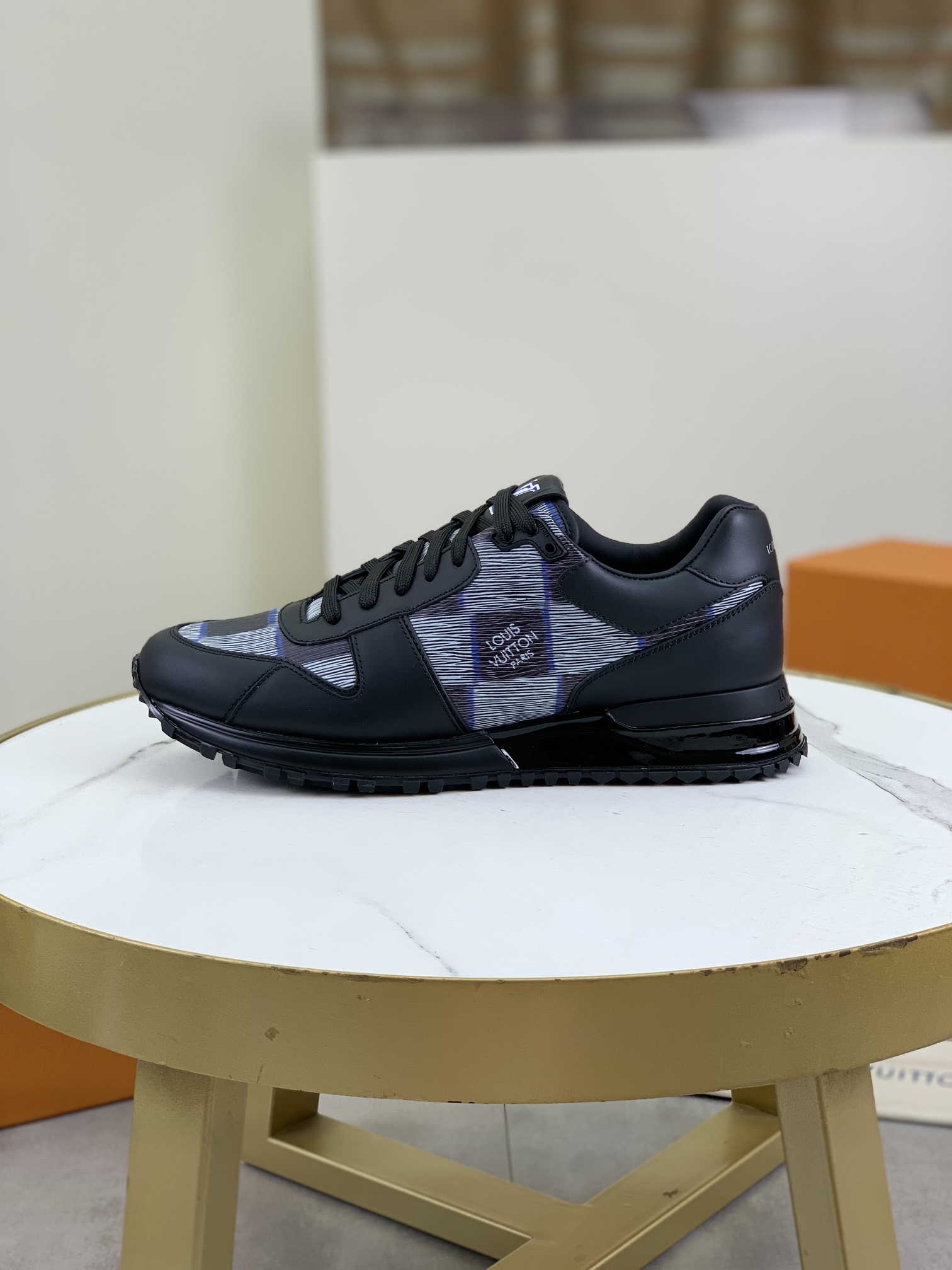 Louis Vuitton Men's Black Leather and Rubber Sneakers, Size 38-44