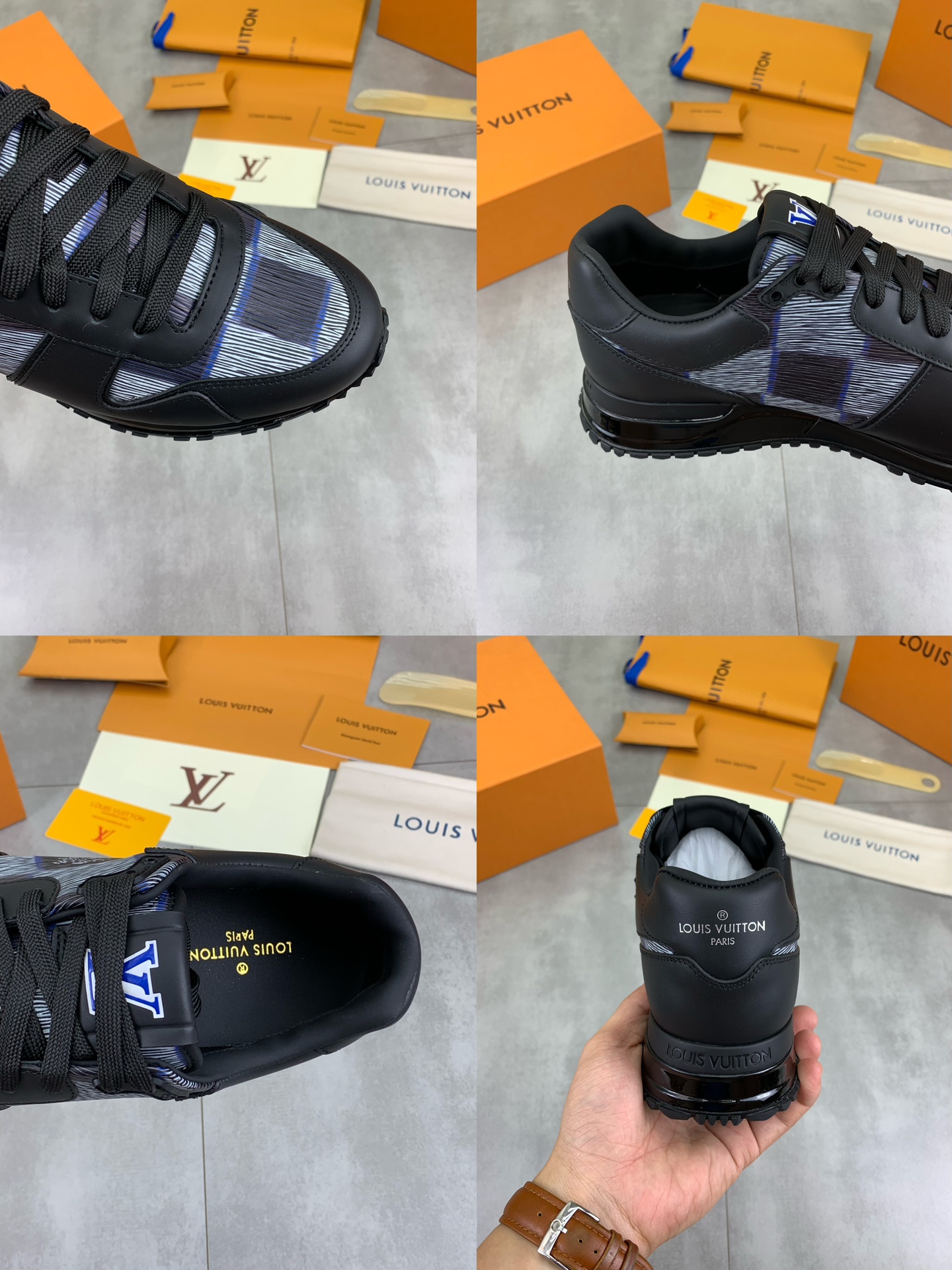 Louis Vuitton Men's Black Leather and Rubber Sneakers, Size 38-44 10 i1722099330 6407 0