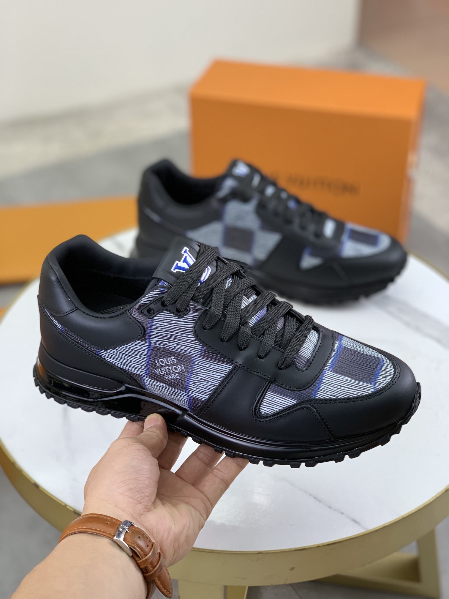 Louis Vuitton Men's Black Leather and Rubber Sneakers, Size 38-44 4 i1722099330 8223 0