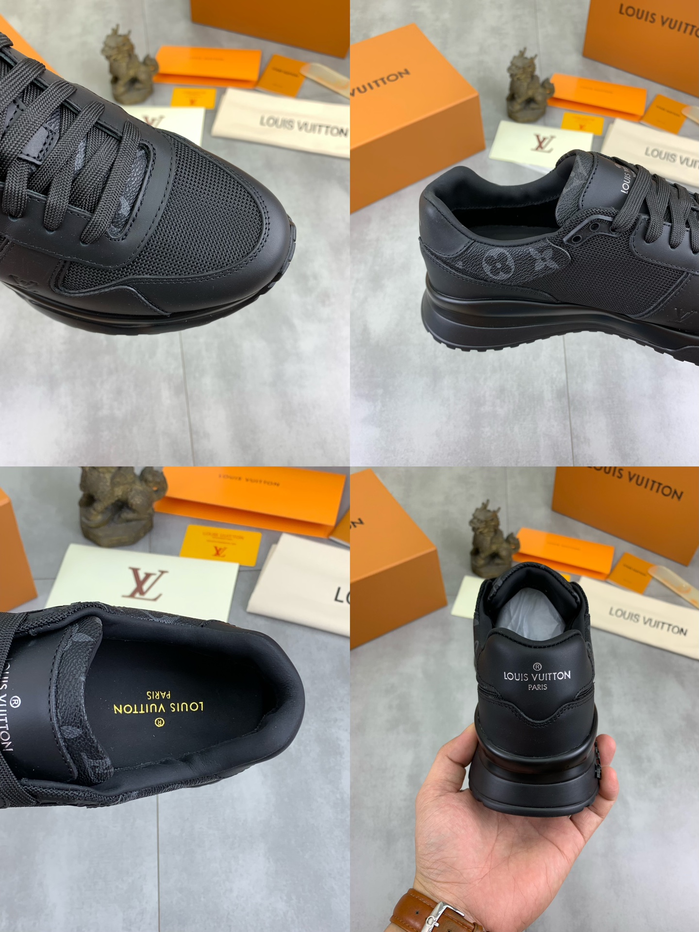 Louis Vuitton Men's Black Leather and Rubber Sole Fashion Sneakers 10 i1726417115 2889 0