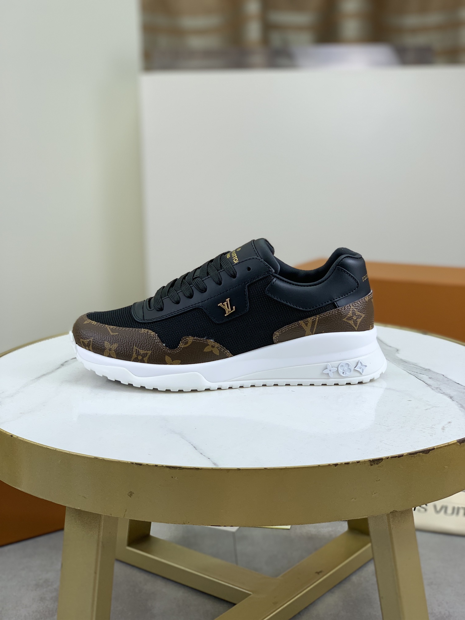 Louis Vuitton Men's Black Leather and Brown Monogram Canvas Run Away Sneaker 2 i1726417154 3720 4