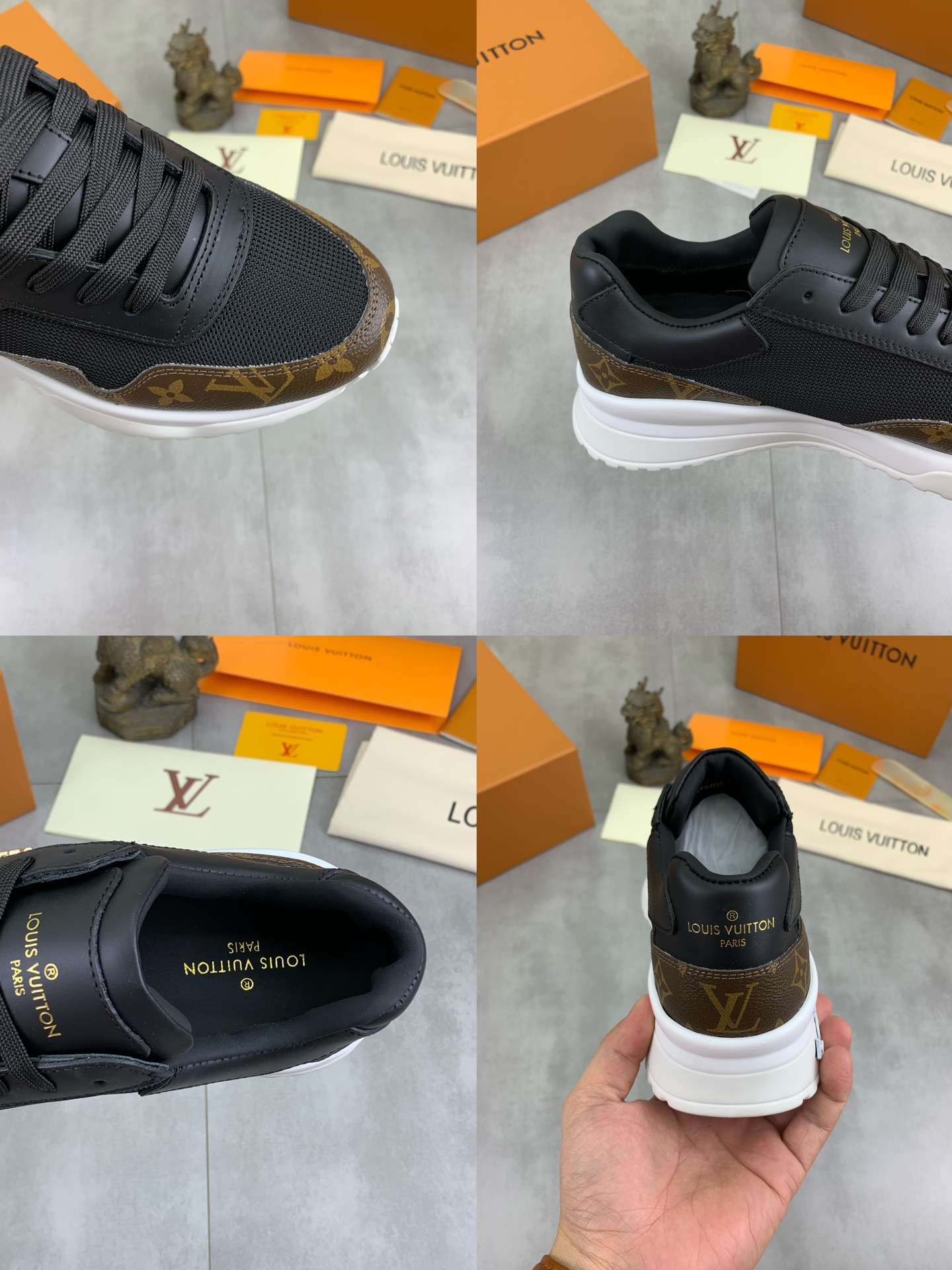 Louis Vuitton Men's Black Leather and Brown Monogram Canvas Run Away Sneaker 10 i1726417154 9301 2