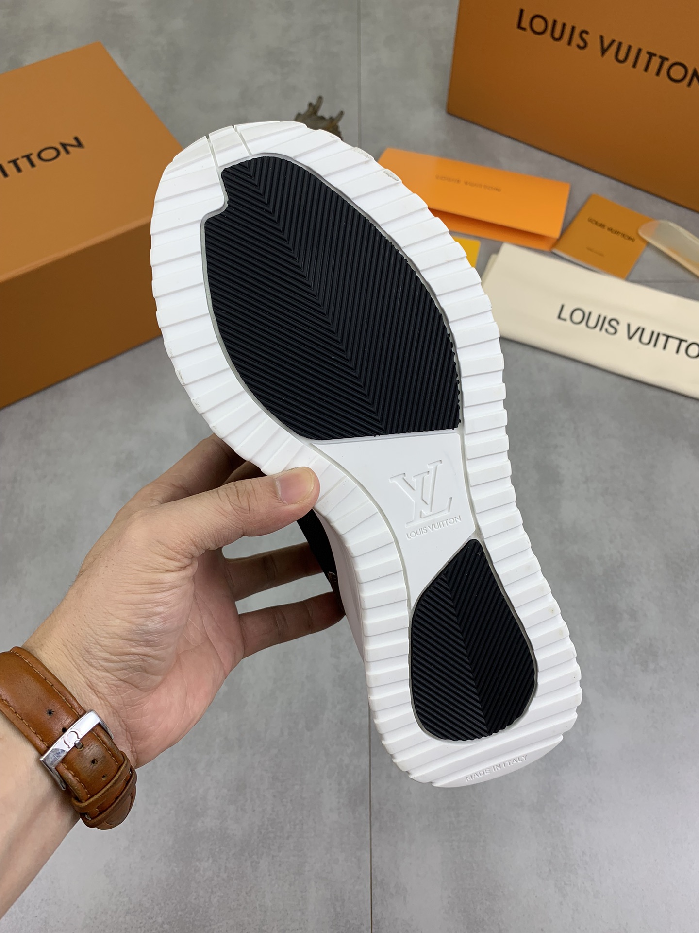 Louis Vuitton Men's Black Leather and Brown Monogram Canvas Run Away Sneaker 9 i1726417154 9495 3