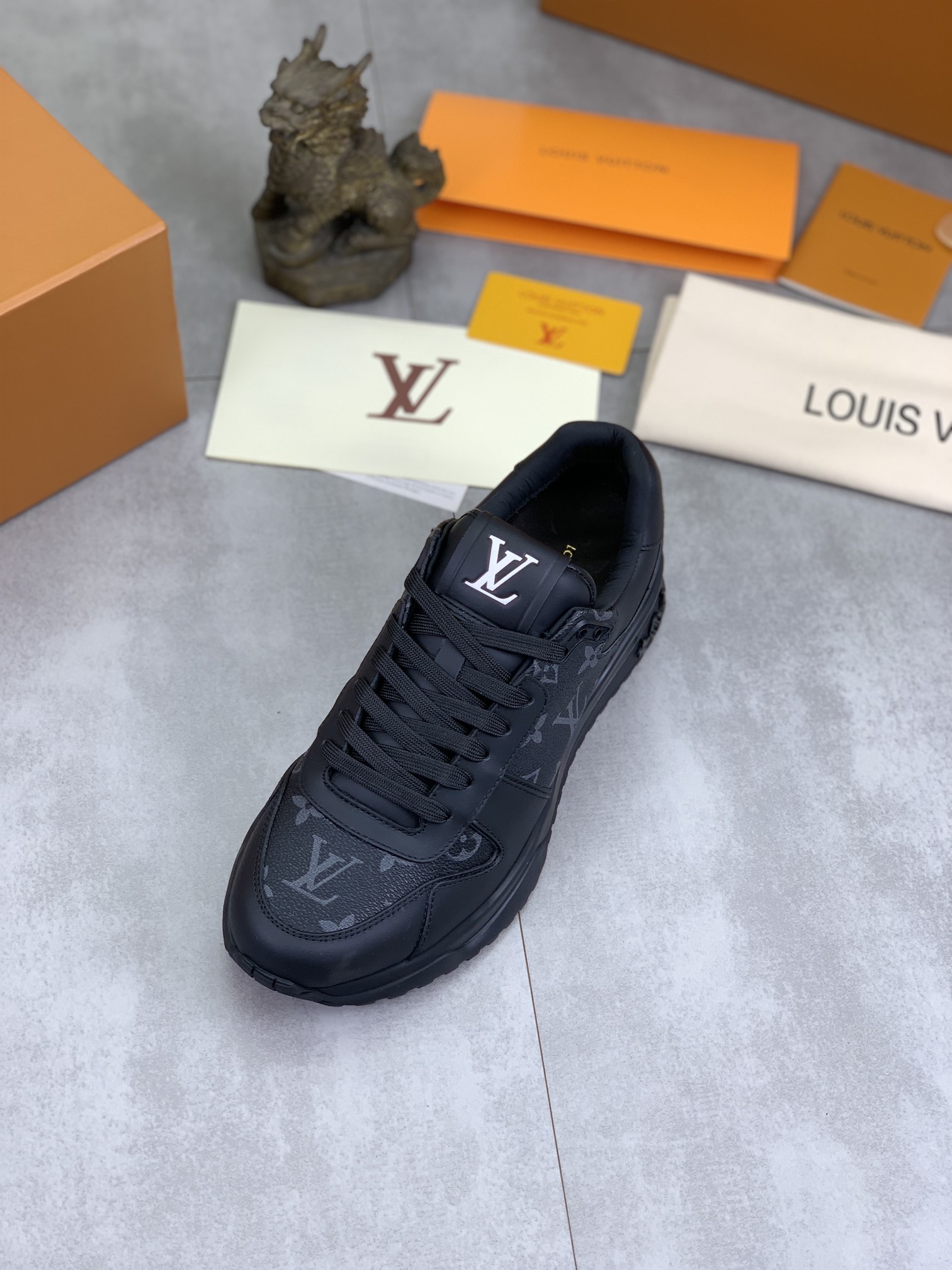 Louis Vuitton Men's Black Leather Run Away Sneakers, Size 38-44 5 i1726417207 1926 1