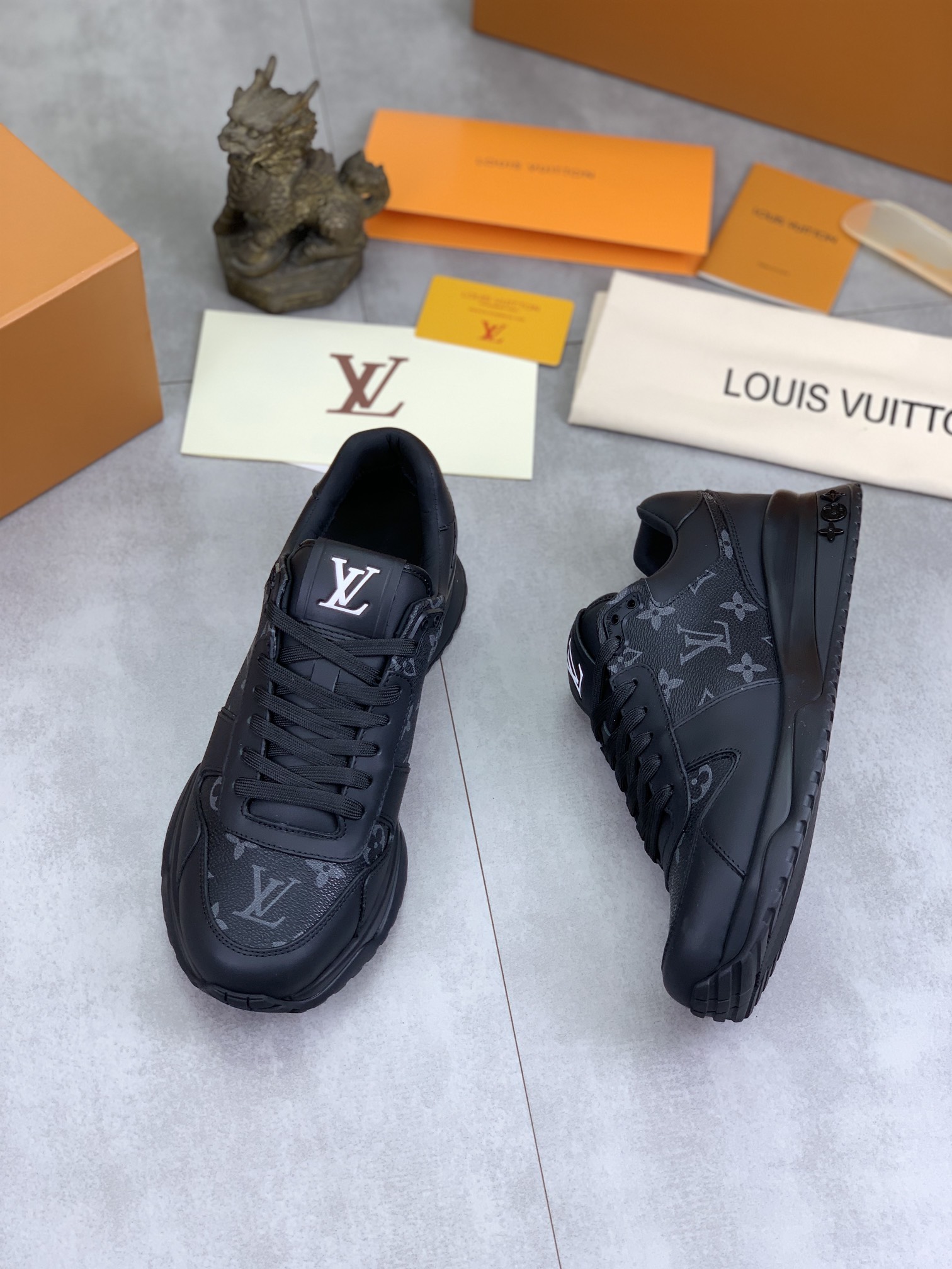 Louis Vuitton Men's Black Leather Run Away Sneakers, Size 38-44 6 i1726417207 3462 3