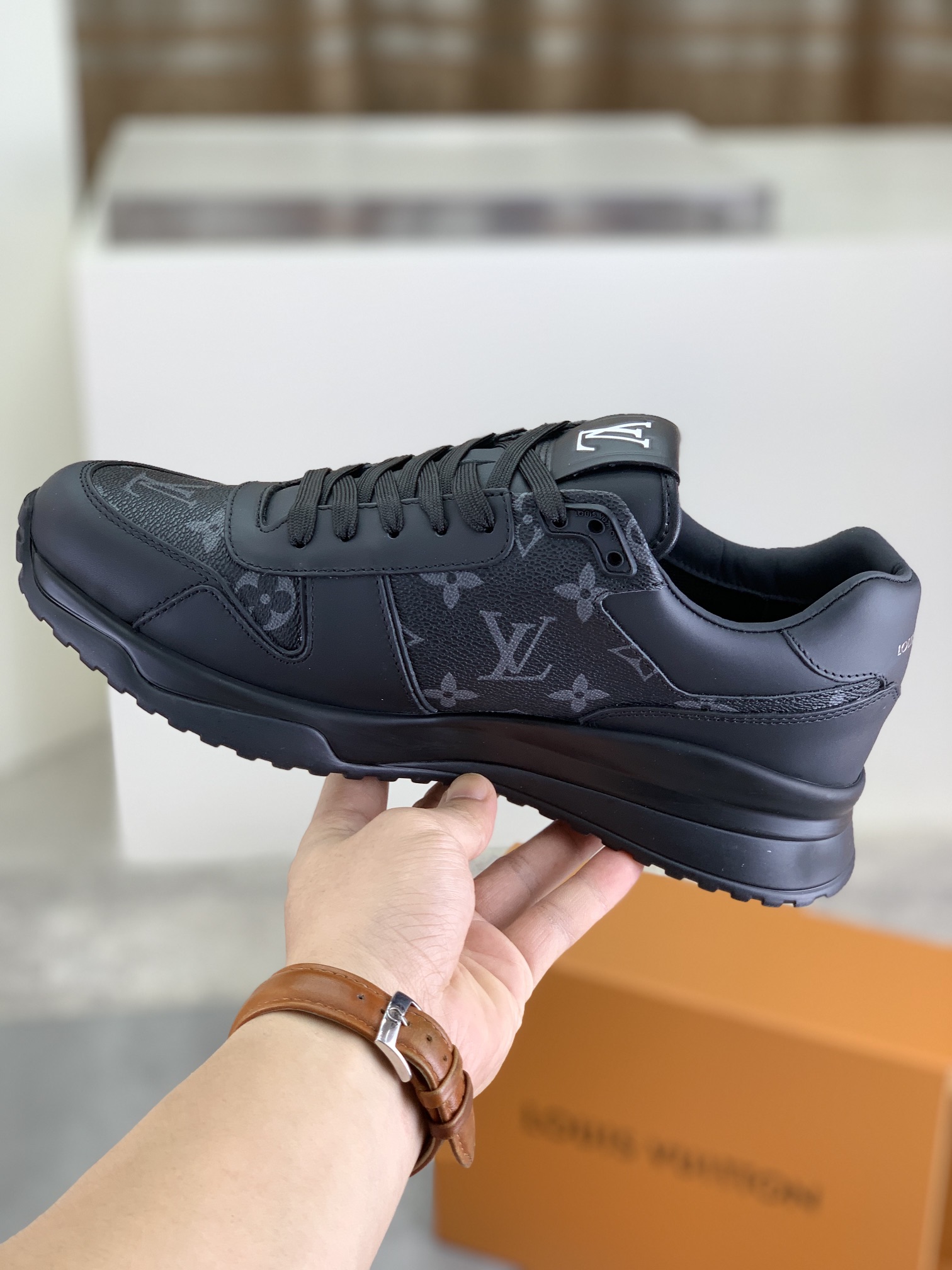 Louis Vuitton Men's Black Leather Run Away Sneakers, Size 38-44 7 i1726417207 8842 0