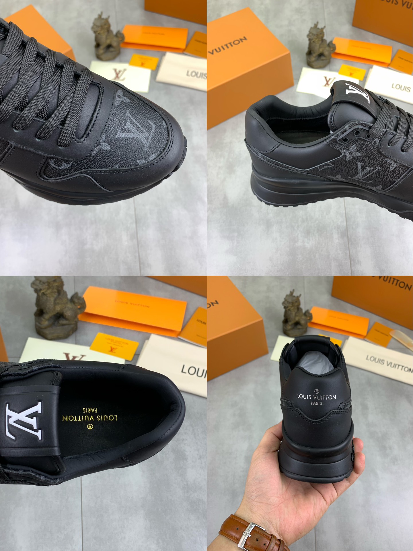 Louis Vuitton Men's Black Leather Run Away Sneakers, Size 38-44 10 i1726417208 2059 7