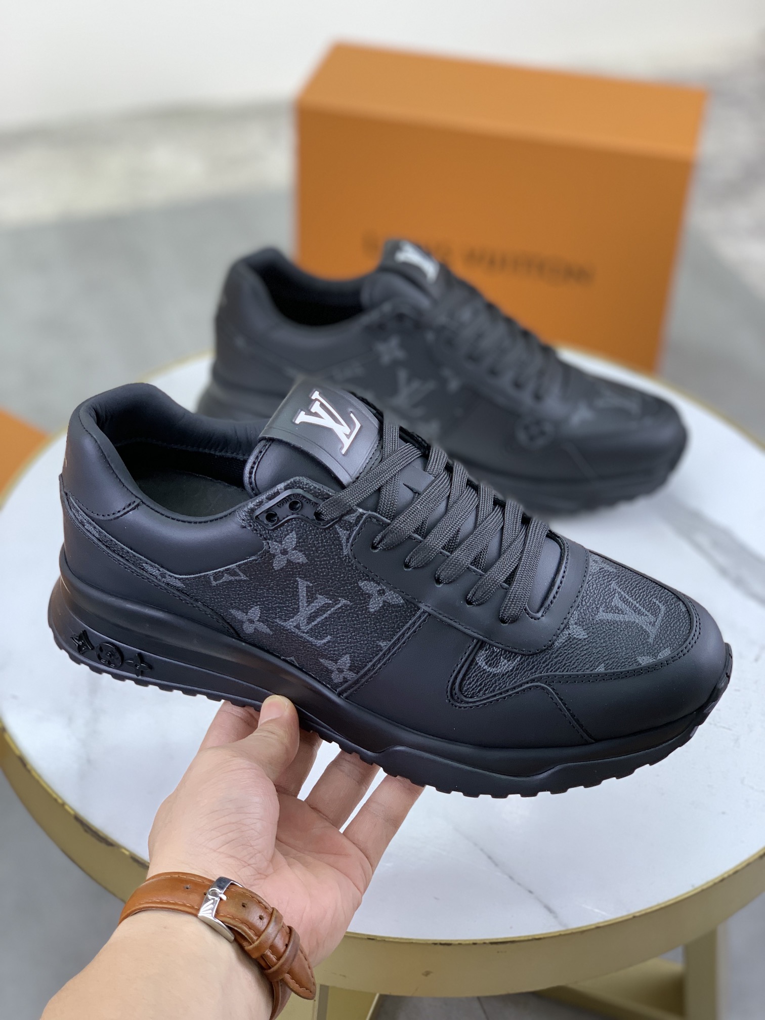 Louis Vuitton Men's Black Leather Run Away Sneakers, Size 38-44 4 i1726417208 6529 8