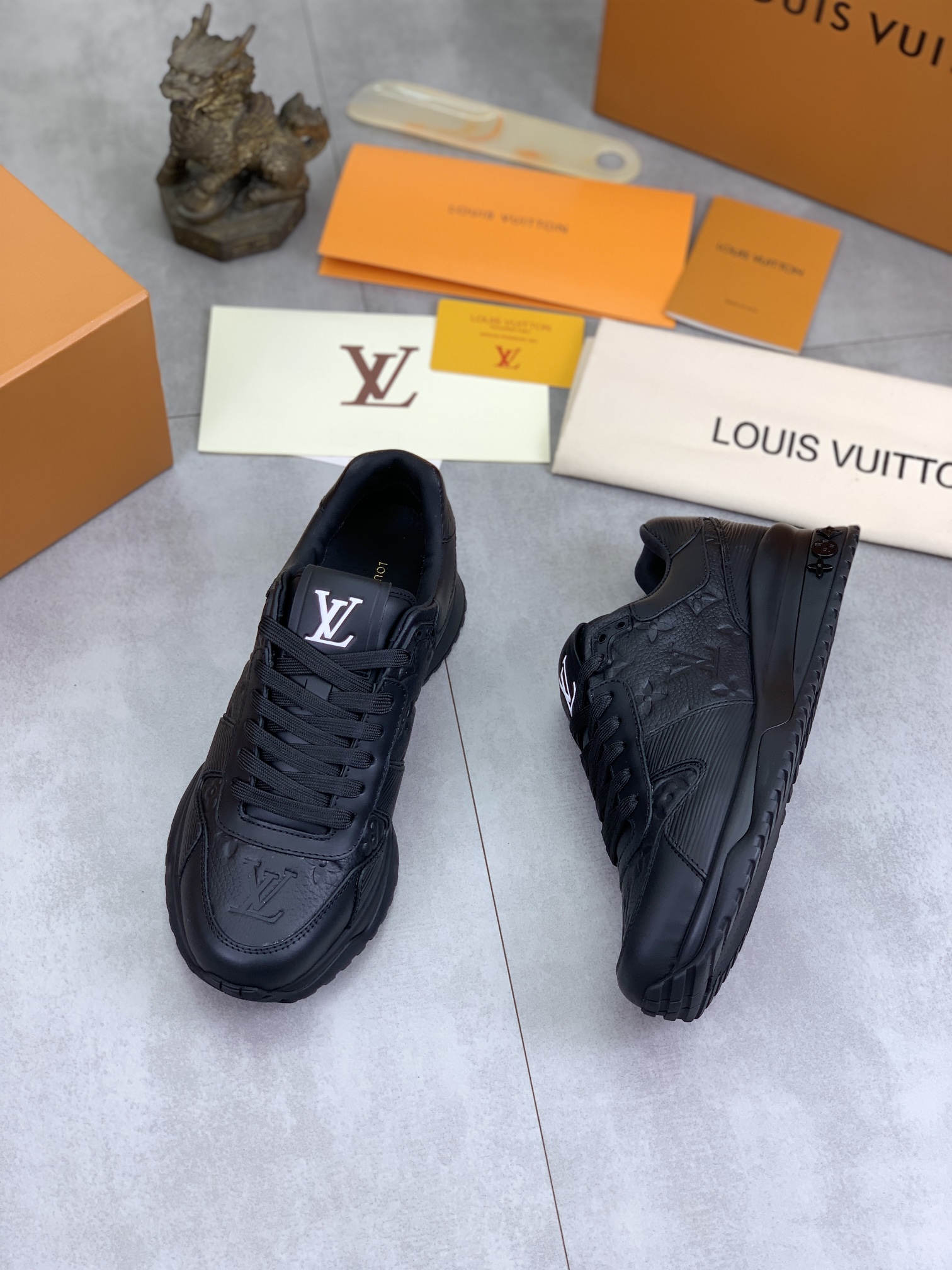 Louis Vuitton Men's Black Leather Run Away Sneakers Size 38-44 6 i1726417266 7845 0