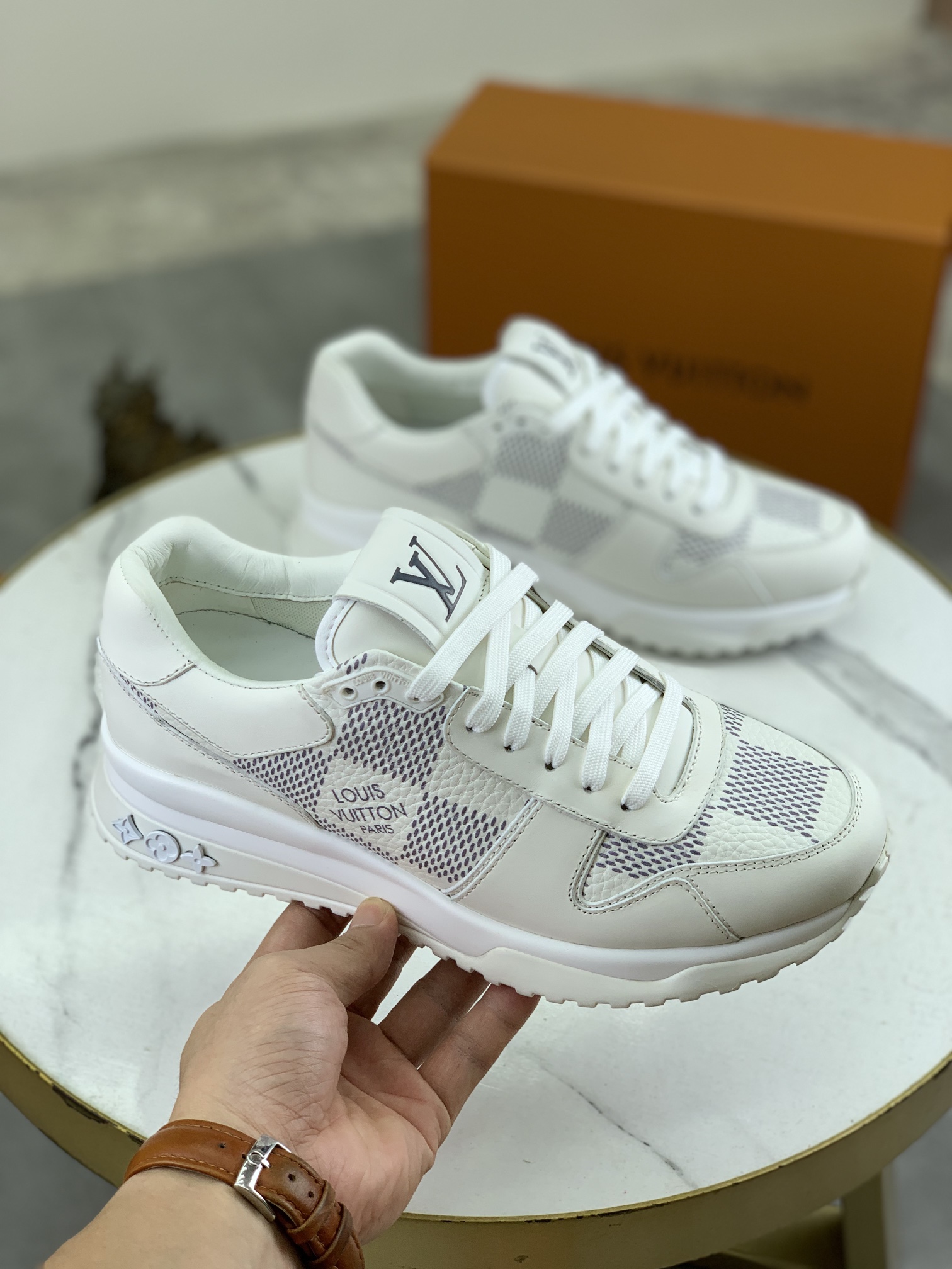 Louis Vuitton White Leather Run Away Sneakers, Classic Style, Size 38-44 4 i1726417309 8531 0