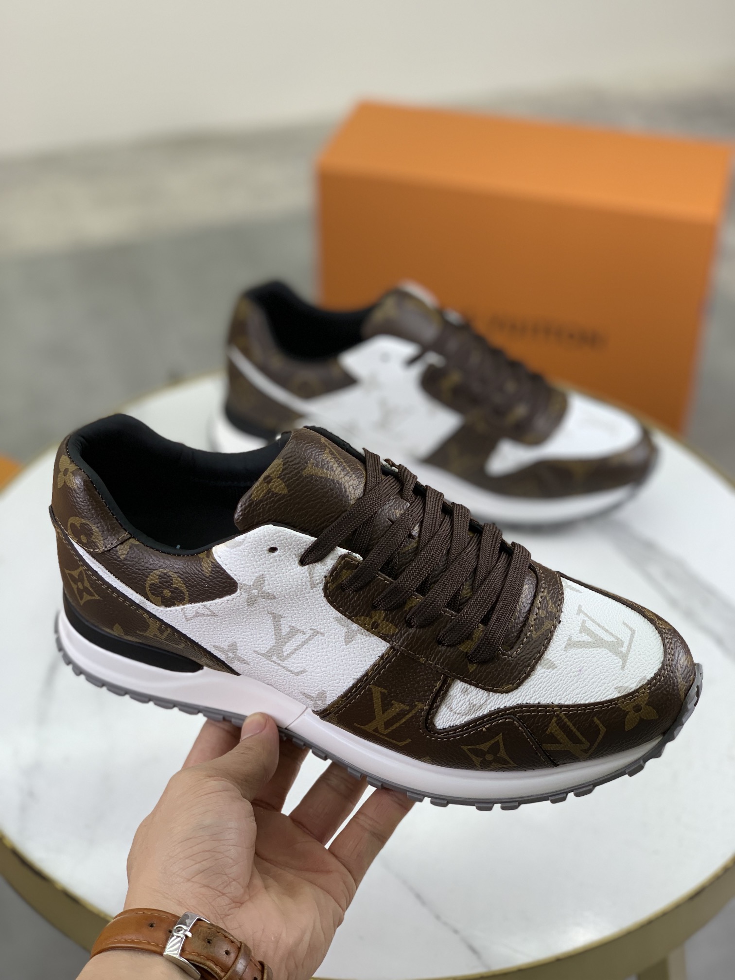 Louis Vuitton Monogram Leather Run Away Sneakers, Brown/White, Size 38-44 4 i1732550879 5753 2