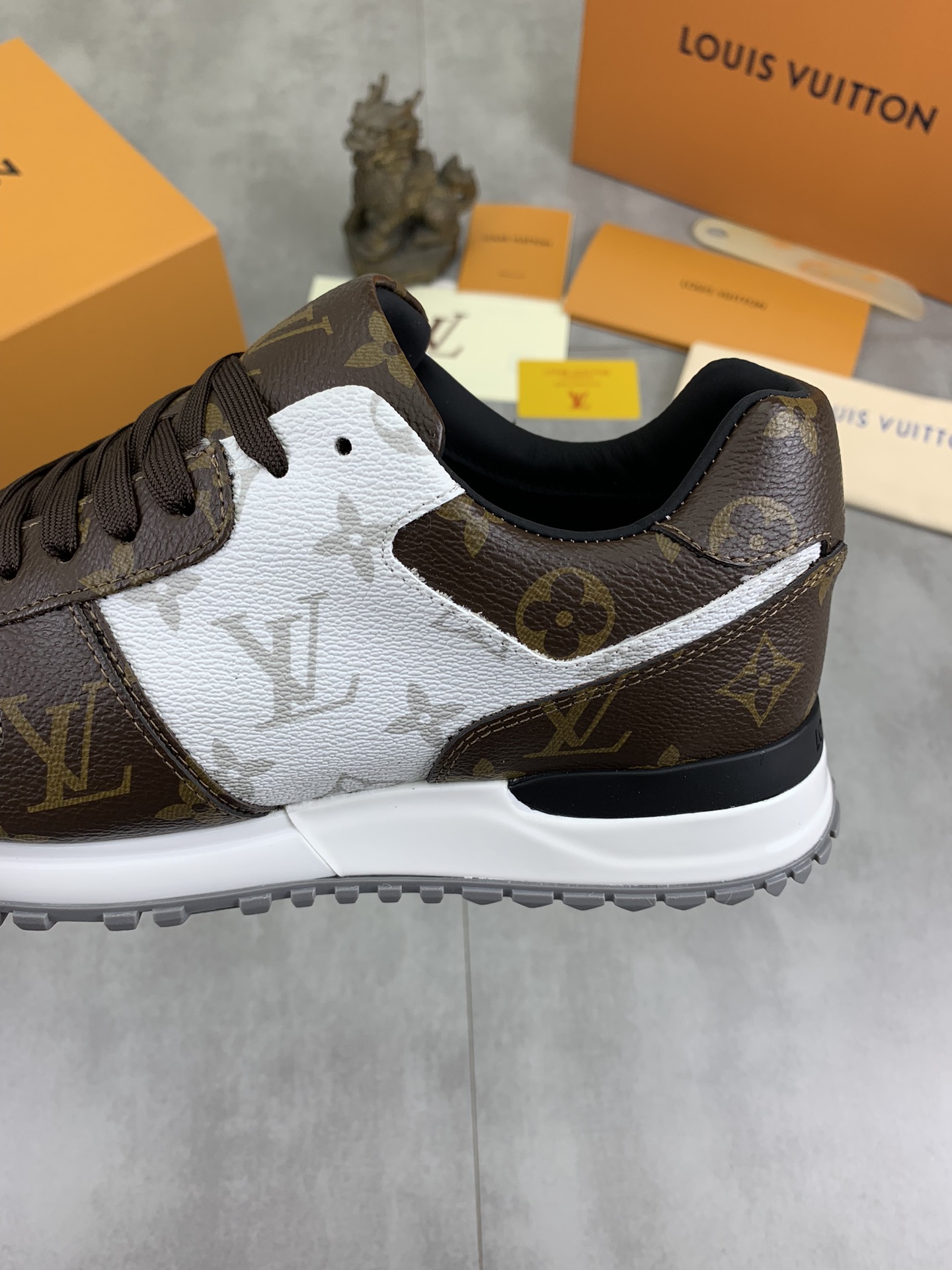 Louis Vuitton Monogram Leather Run Away Sneakers, Brown/White, Size 38-44 8 i1732550879 9573 6