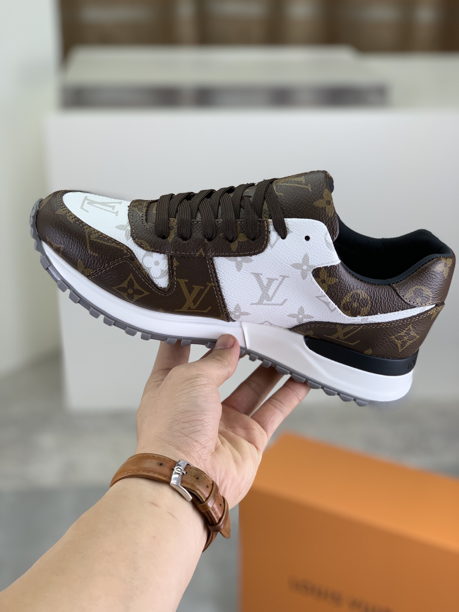 Louis Vuitton Monogram Leather Run Away Sneakers, Brown/White, Size 38-44 7 i1732550880 2453 8