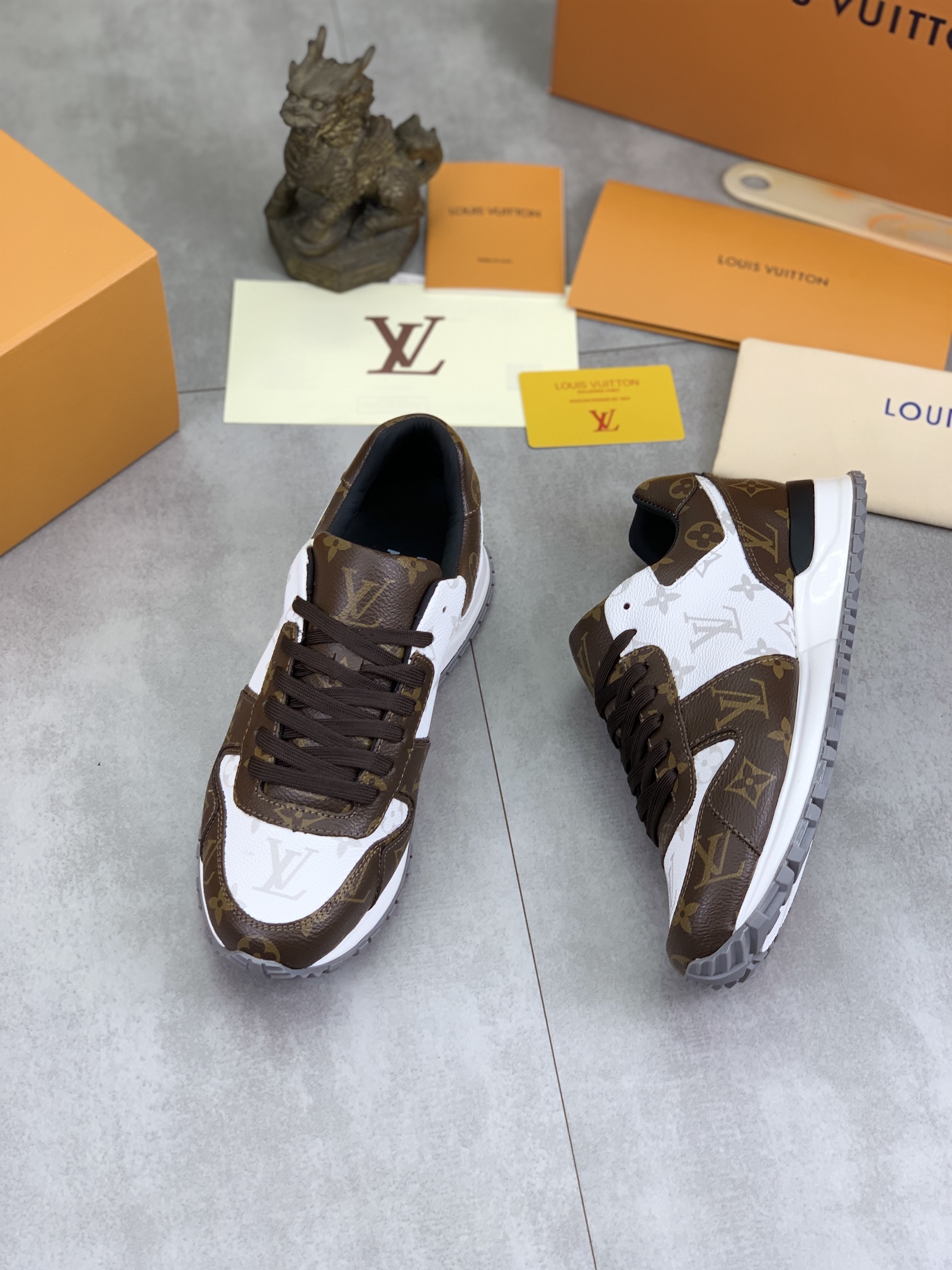 Louis Vuitton Monogram Leather Run Away Sneakers, Brown/White, Size 38-44 6 i1732550881 8081 0