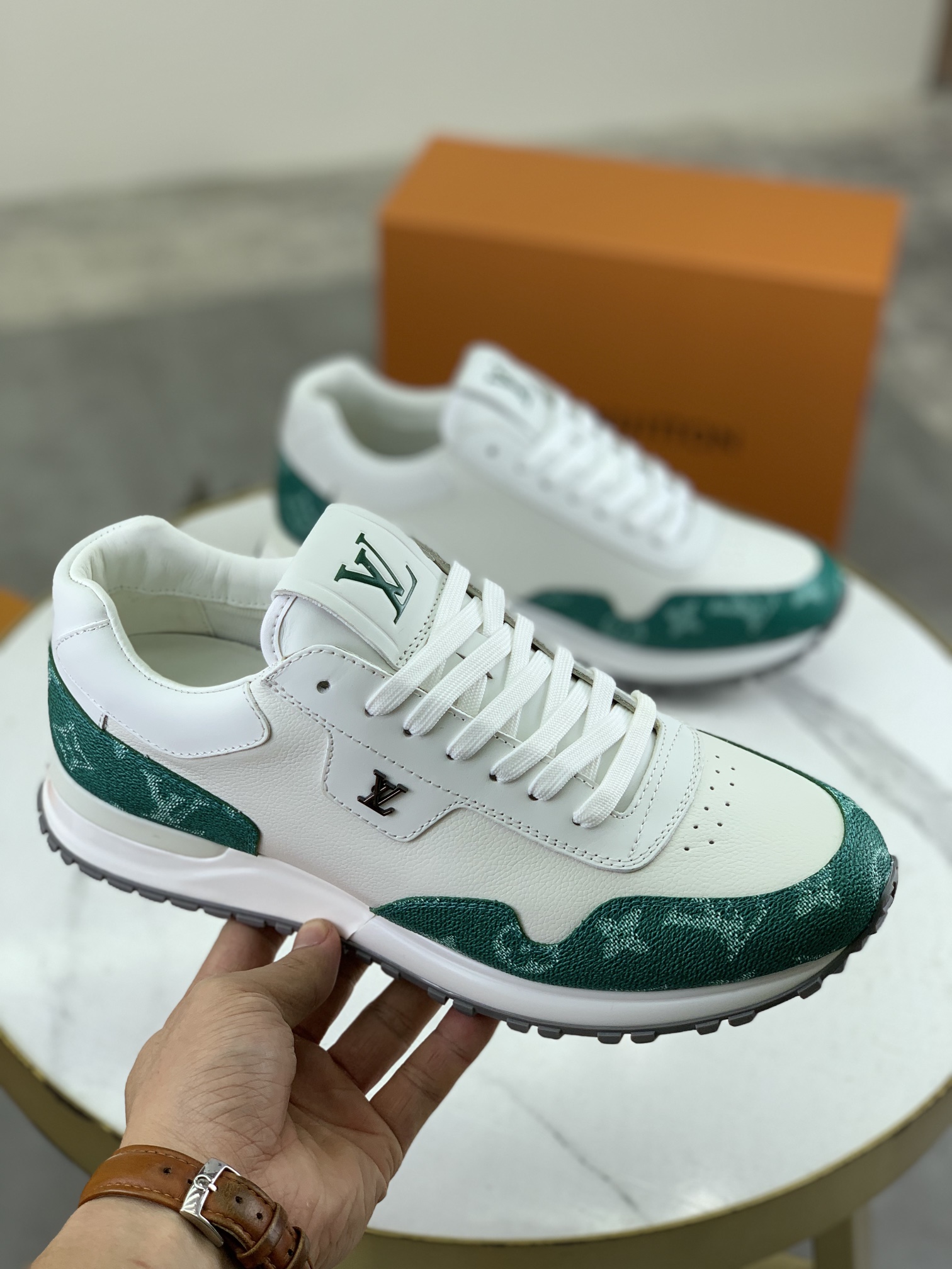 Louis Vuitton Men's Run Away Pulse Sneaker Leather Green Monogram Size 4 i1732550949 1307 0