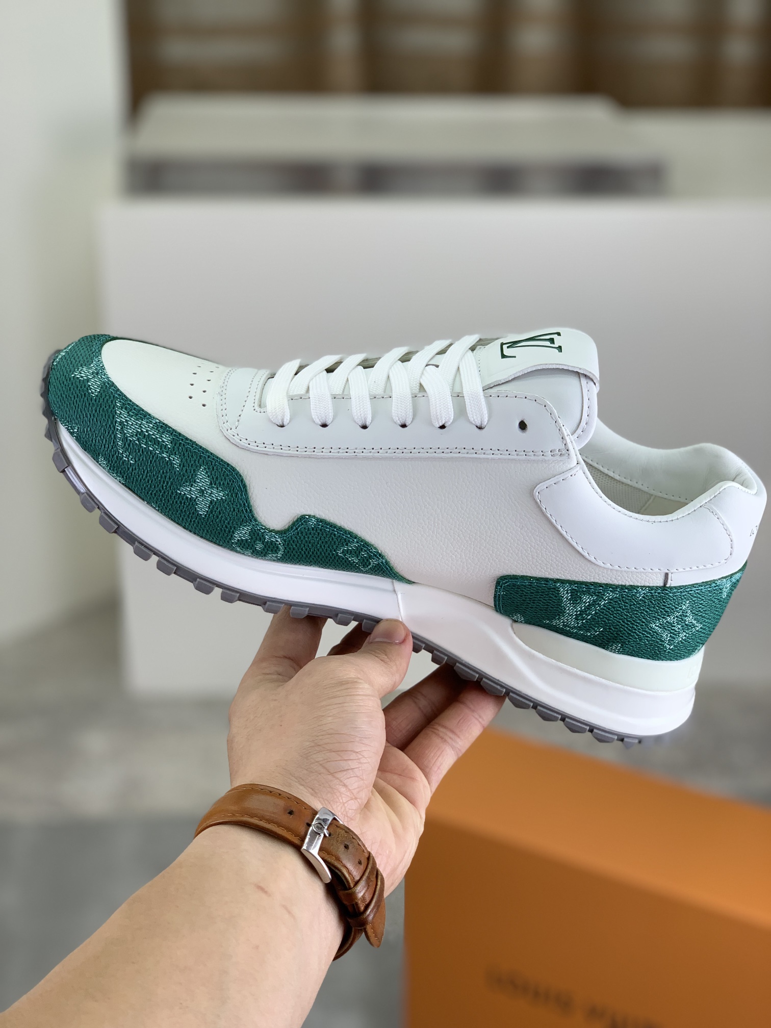 Louis Vuitton Men's Run Away Pulse Sneaker Leather Green Monogram Size 7 i1732550949 1804 0