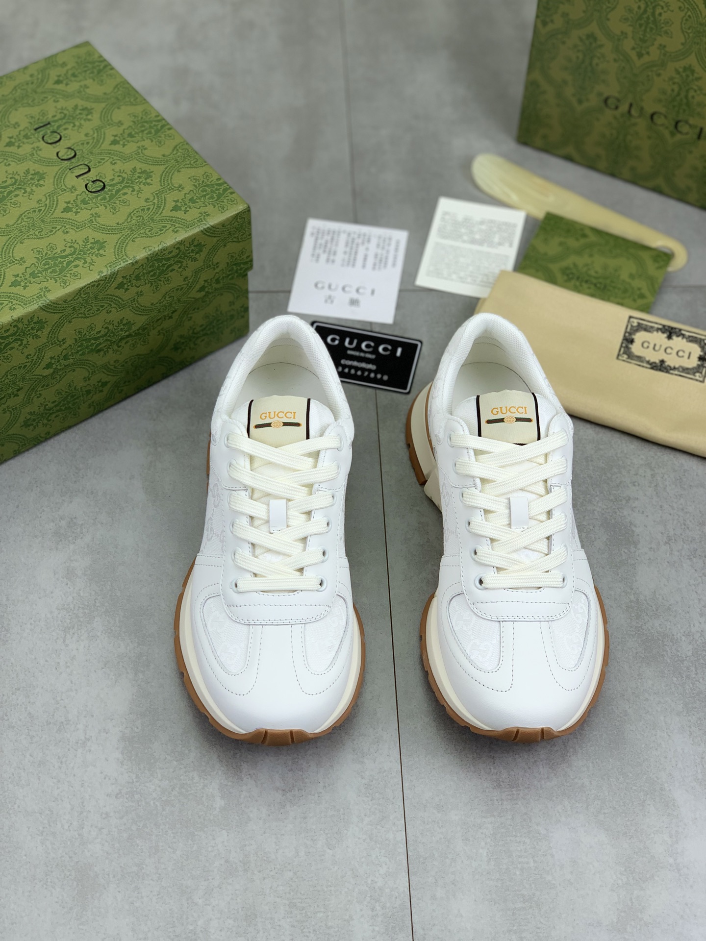 Gucci Men's White Leather and Technical Canvas Lace-Up Sneakers 3 i1742312487476 6098 0 1