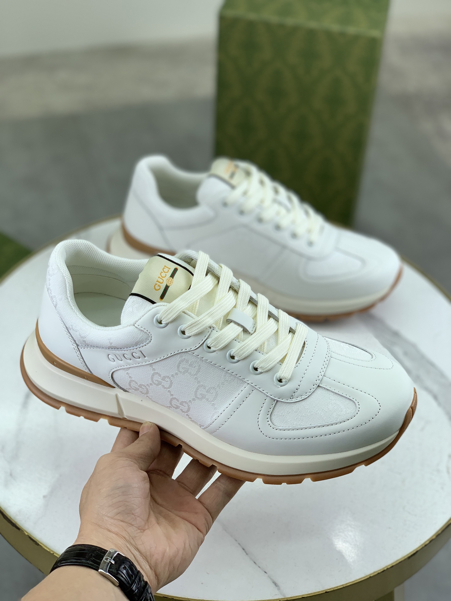 Gucci Men's White Leather and Technical Canvas Lace-Up Sneakers 4 i1742312488503 7441 0 2