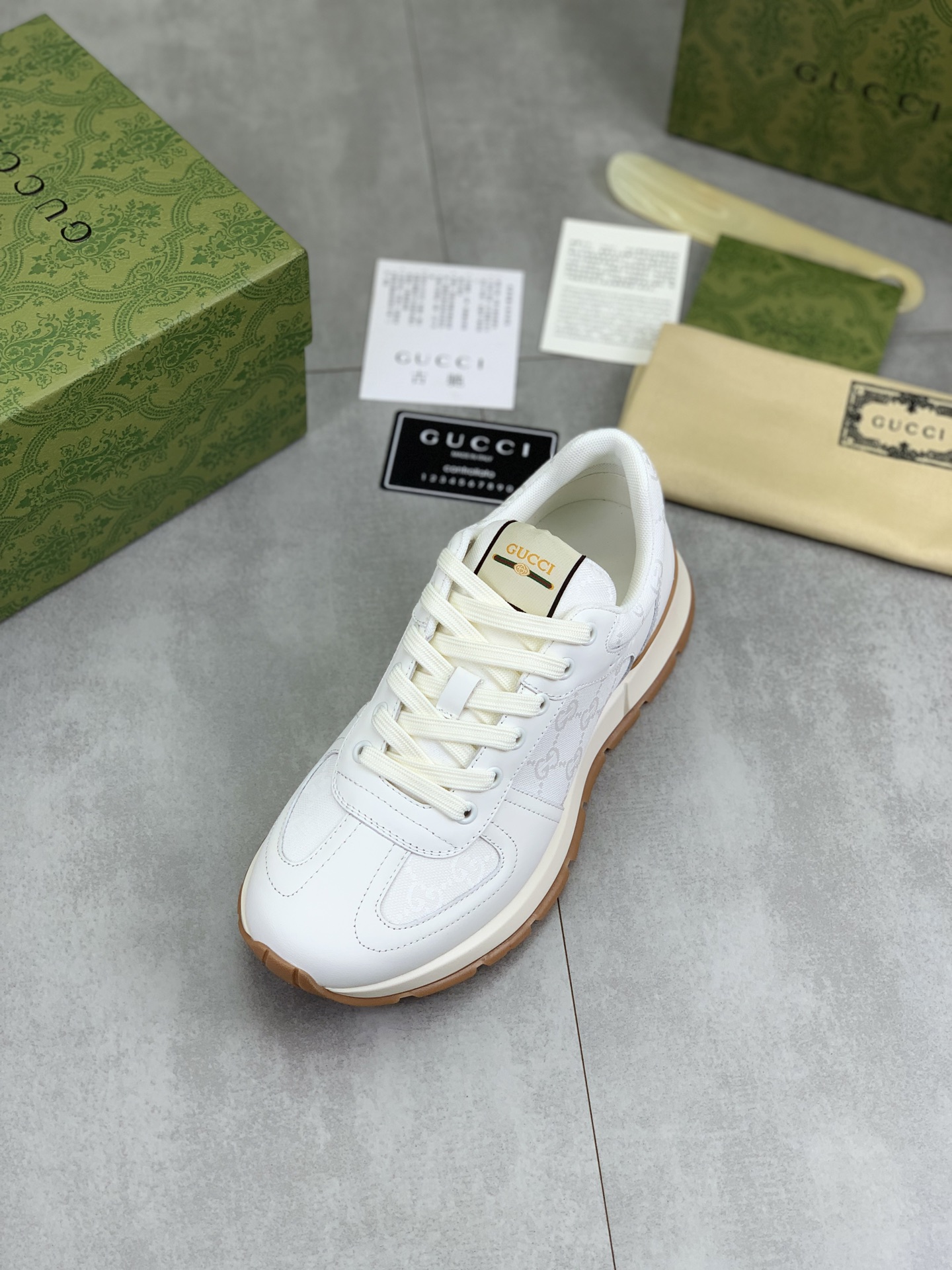 Gucci Men's White Leather and Technical Canvas Lace-Up Sneakers 5 i1742312488640 4588 0 3