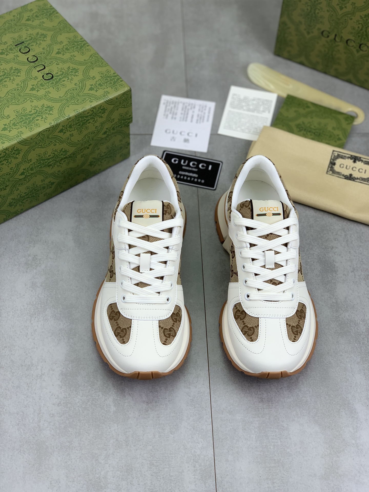 Gucci Men's Sneakers in White Leather and Monogram Canvas 3 i1742312507835 7303 0 1