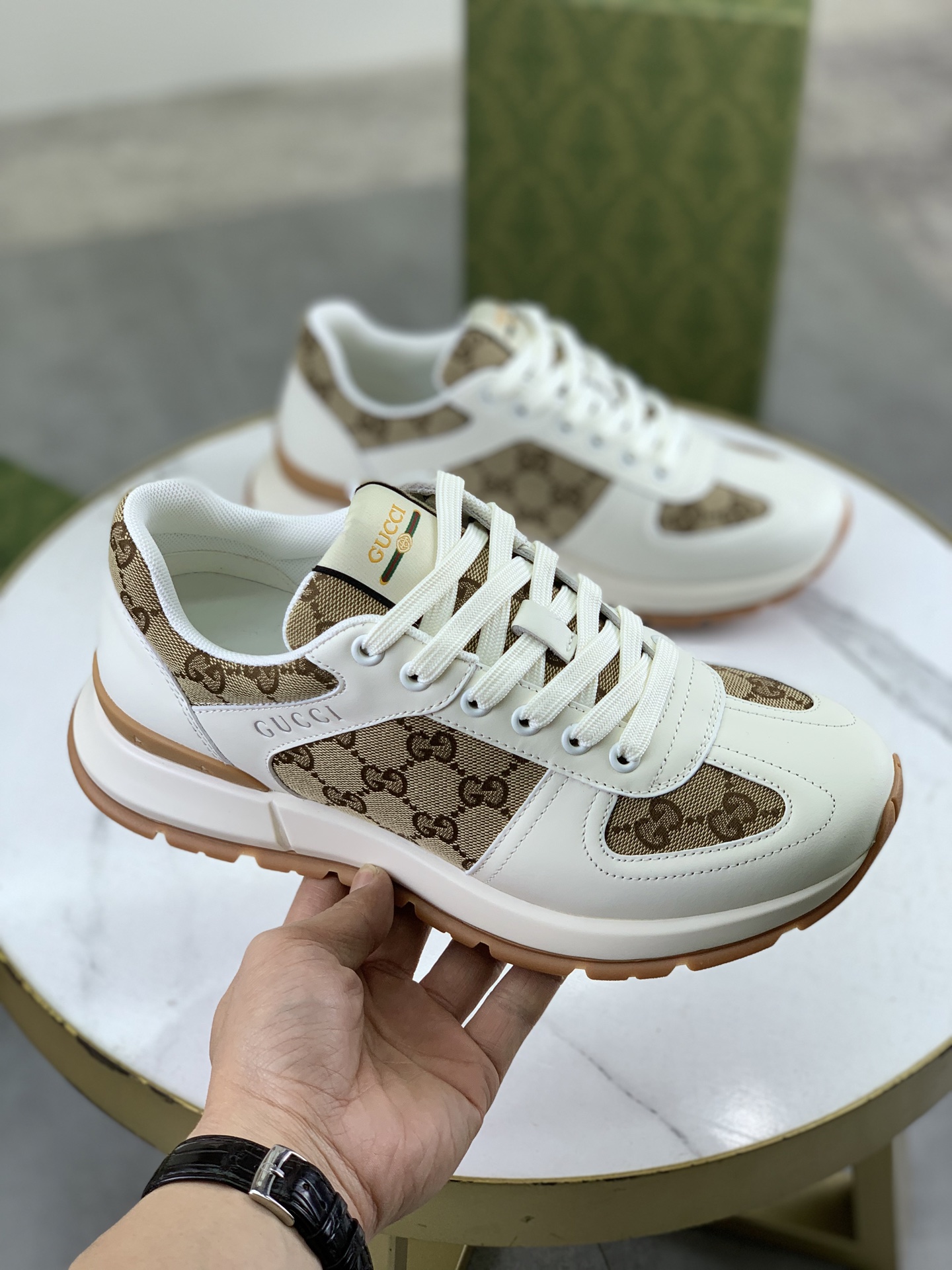 Gucci Men's Sneakers in White Leather and Monogram Canvas 4 i1742312509190 7361 0 2