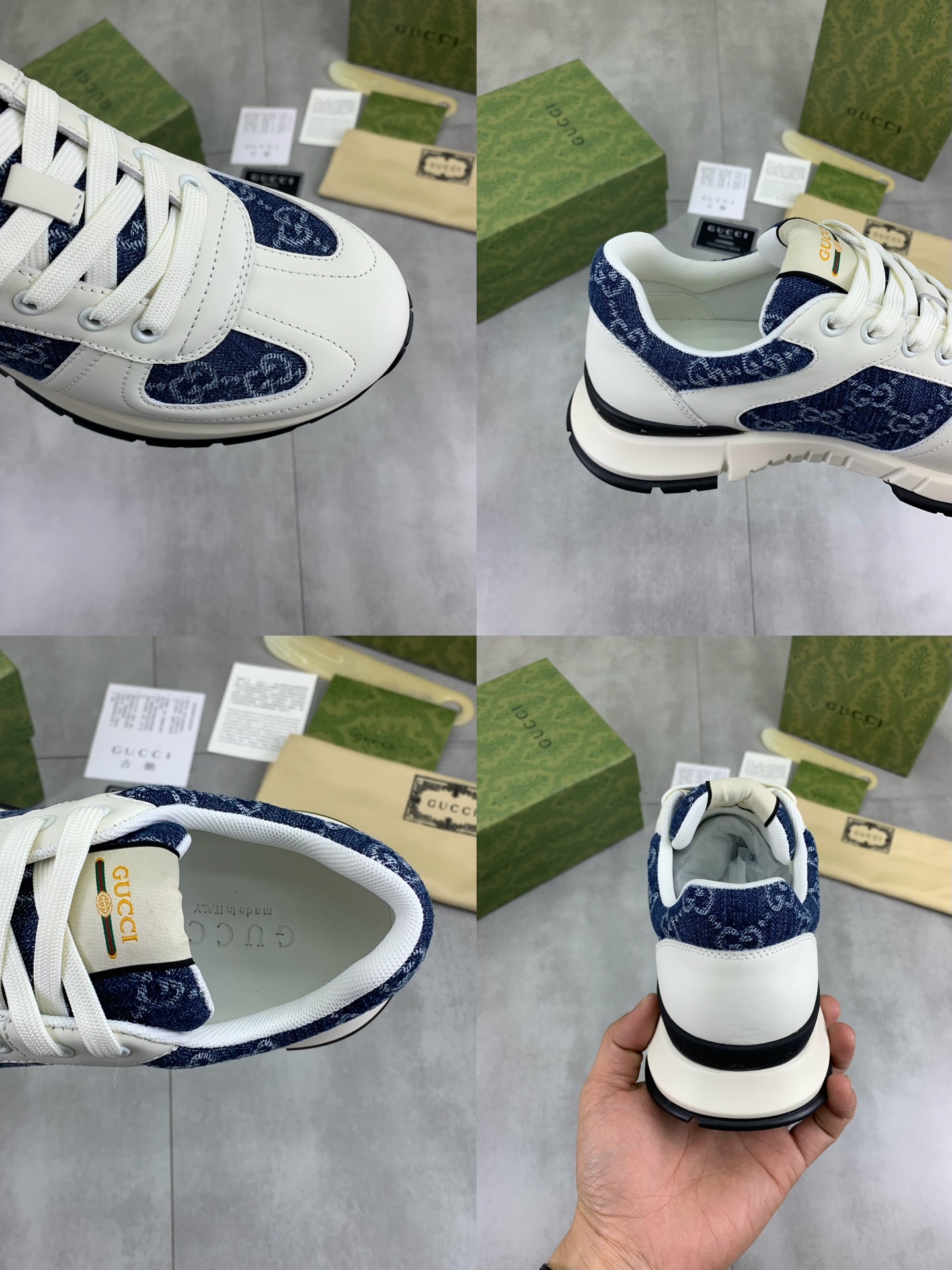 Gucci Men's White Leather and Denim Logo Sneakers Lace-up Size 39-44 10 i1742312536792 9120 0 8