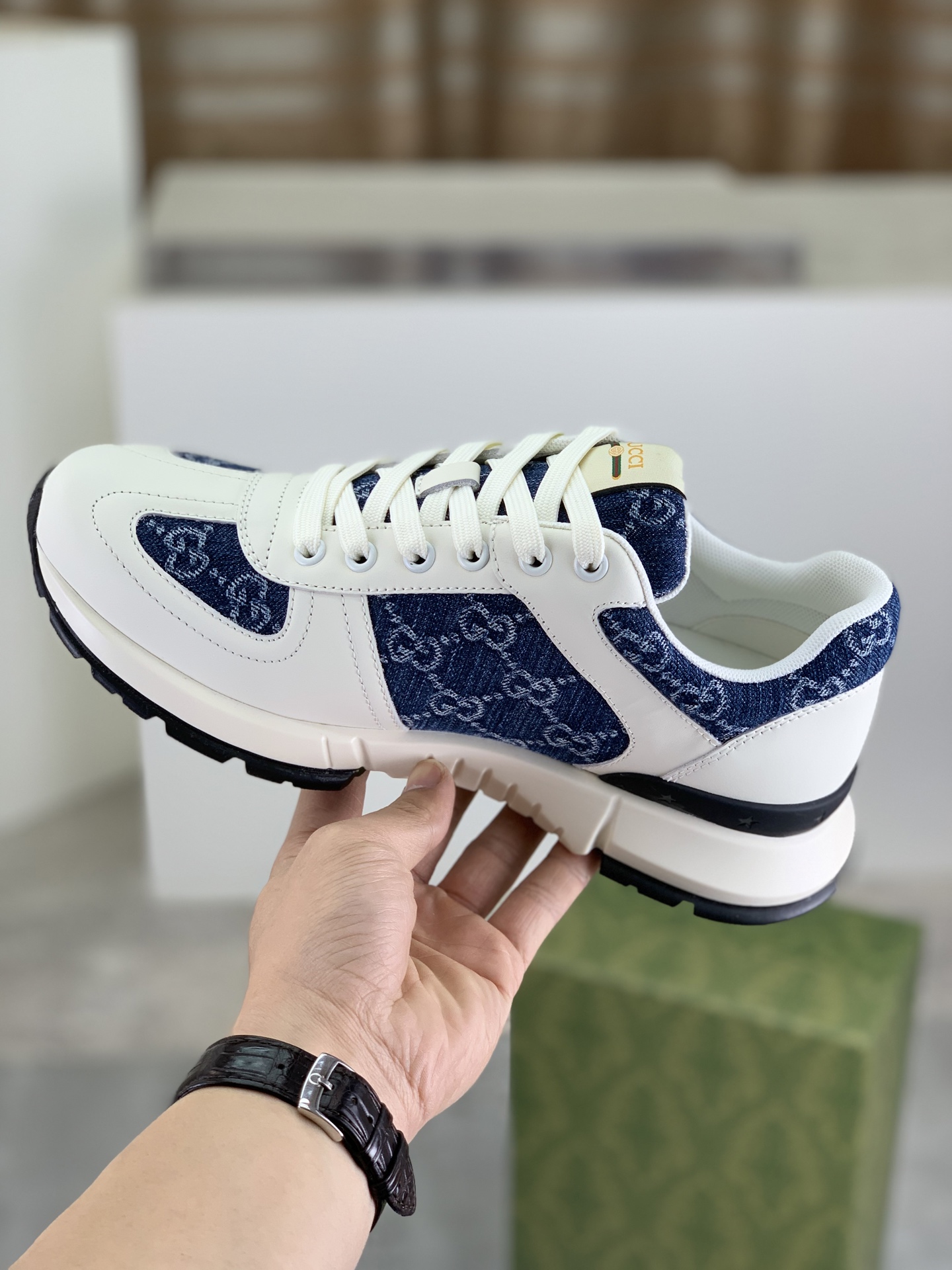 Gucci Men's White Leather and Denim Logo Sneakers Lace-up Size 39-44 7 i1742312537040 6909 0 5