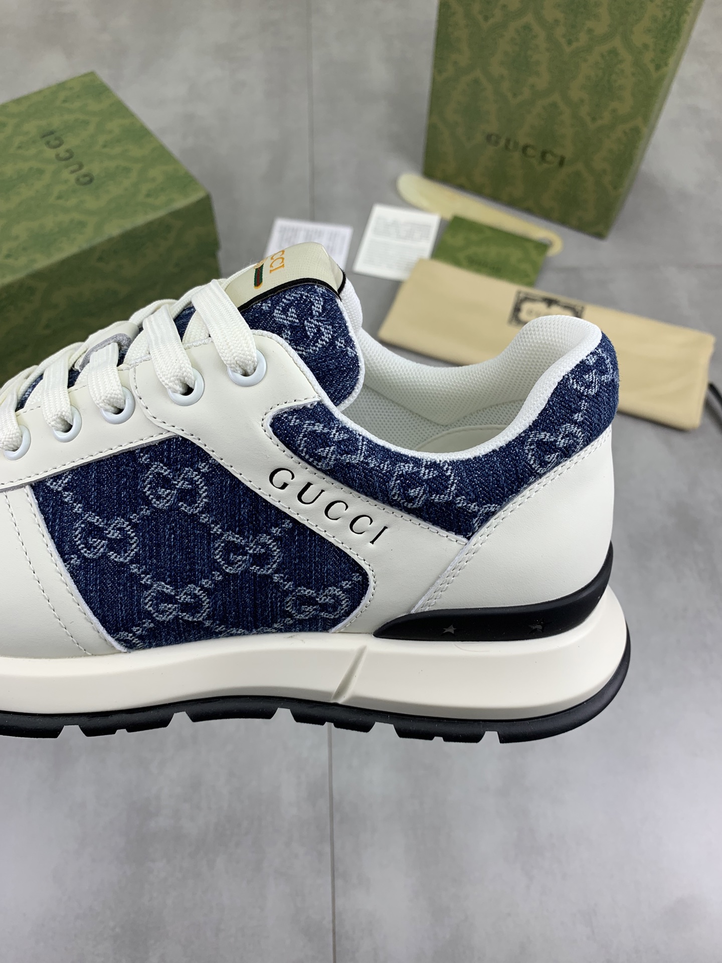 Gucci Men's White Leather and Denim Logo Sneakers Lace-up Size 39-44 8 i1742312537349 1253 0 6