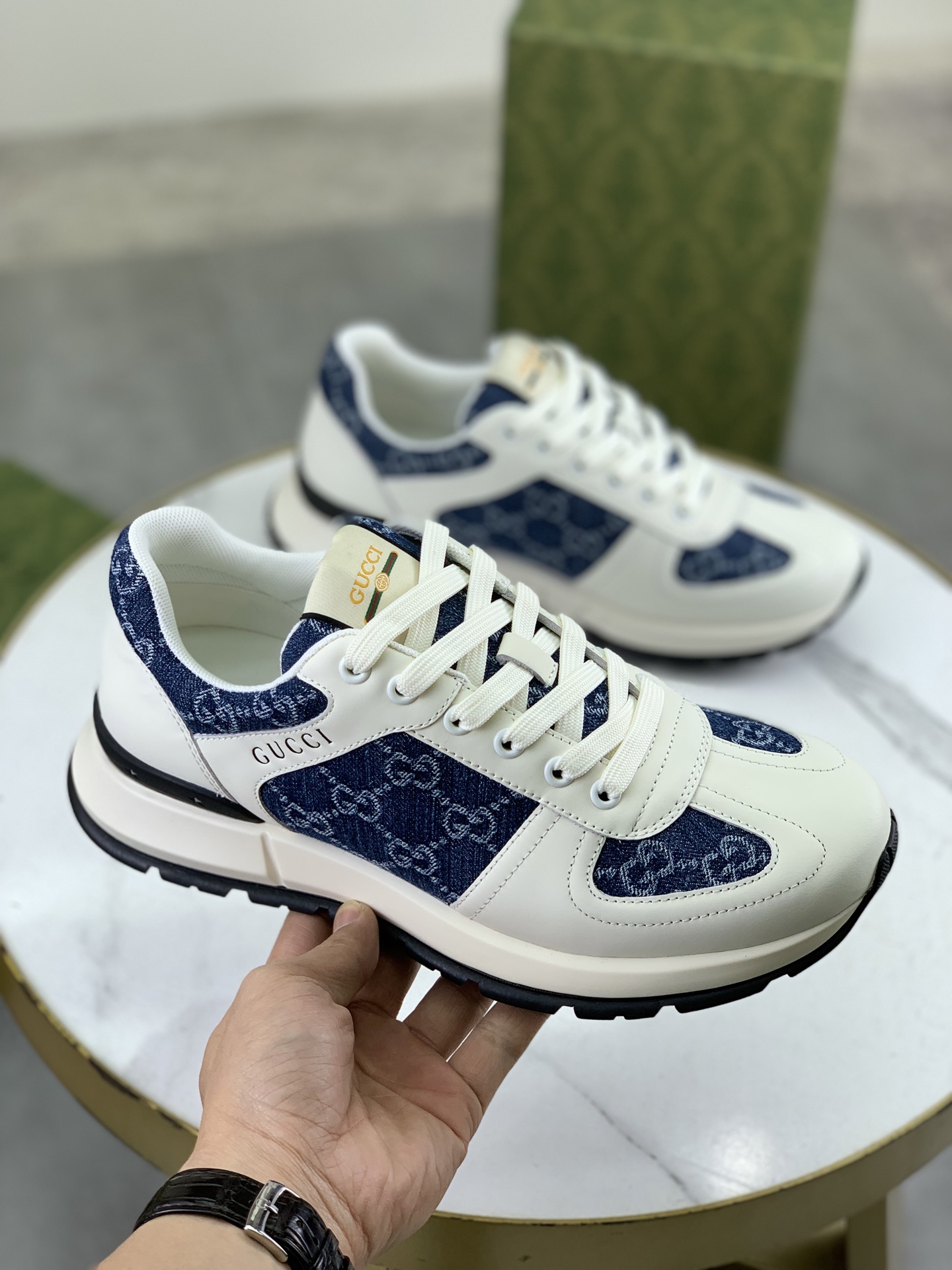 Gucci Men's White Leather and Denim Logo Sneakers Lace-up Size 39-44 4 i1742312539281 6393 0 2