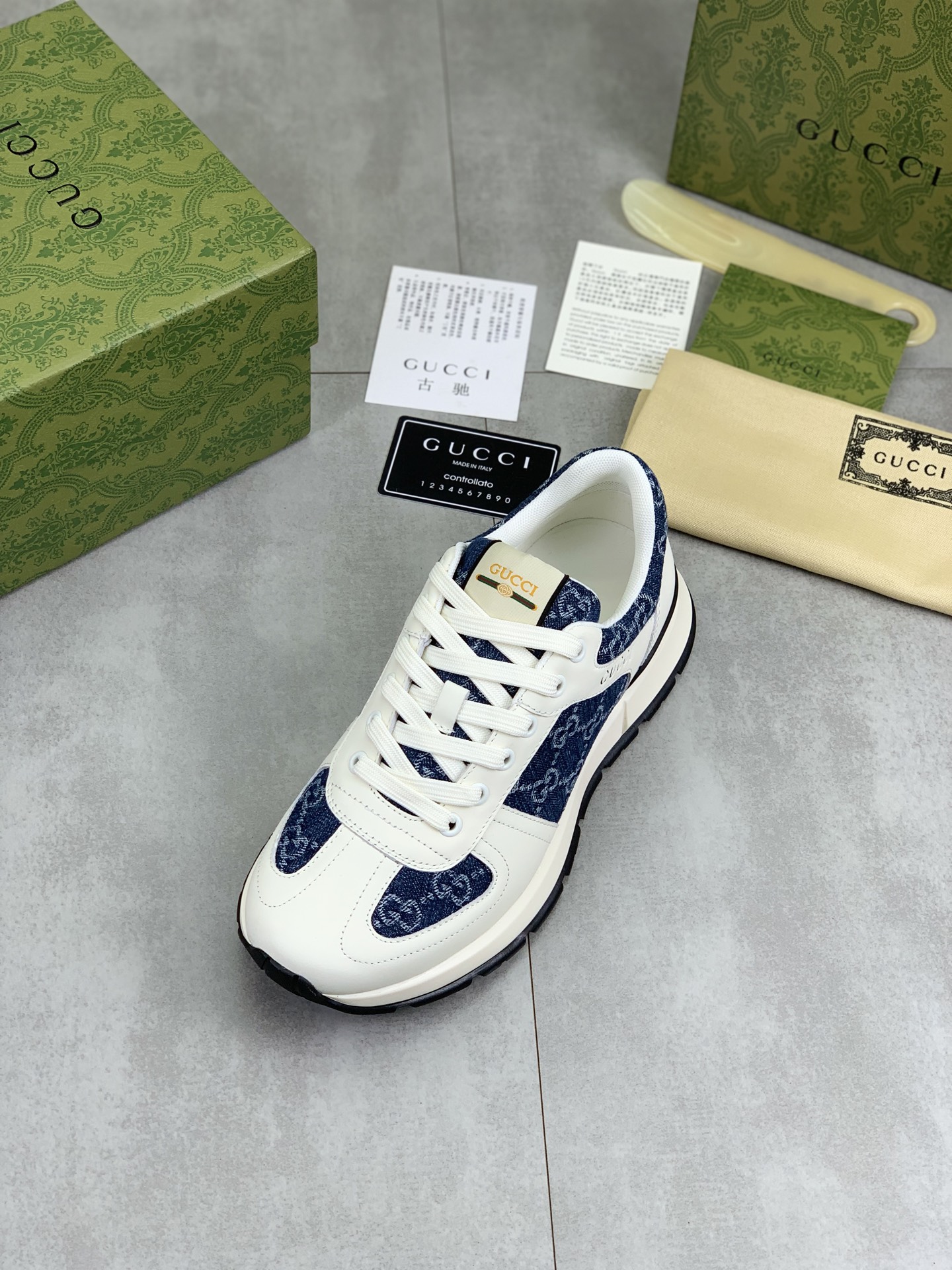 Gucci Men's White Leather and Denim Logo Sneakers Lace-up Size 39-44 5 i1742312539296 2473 0 3