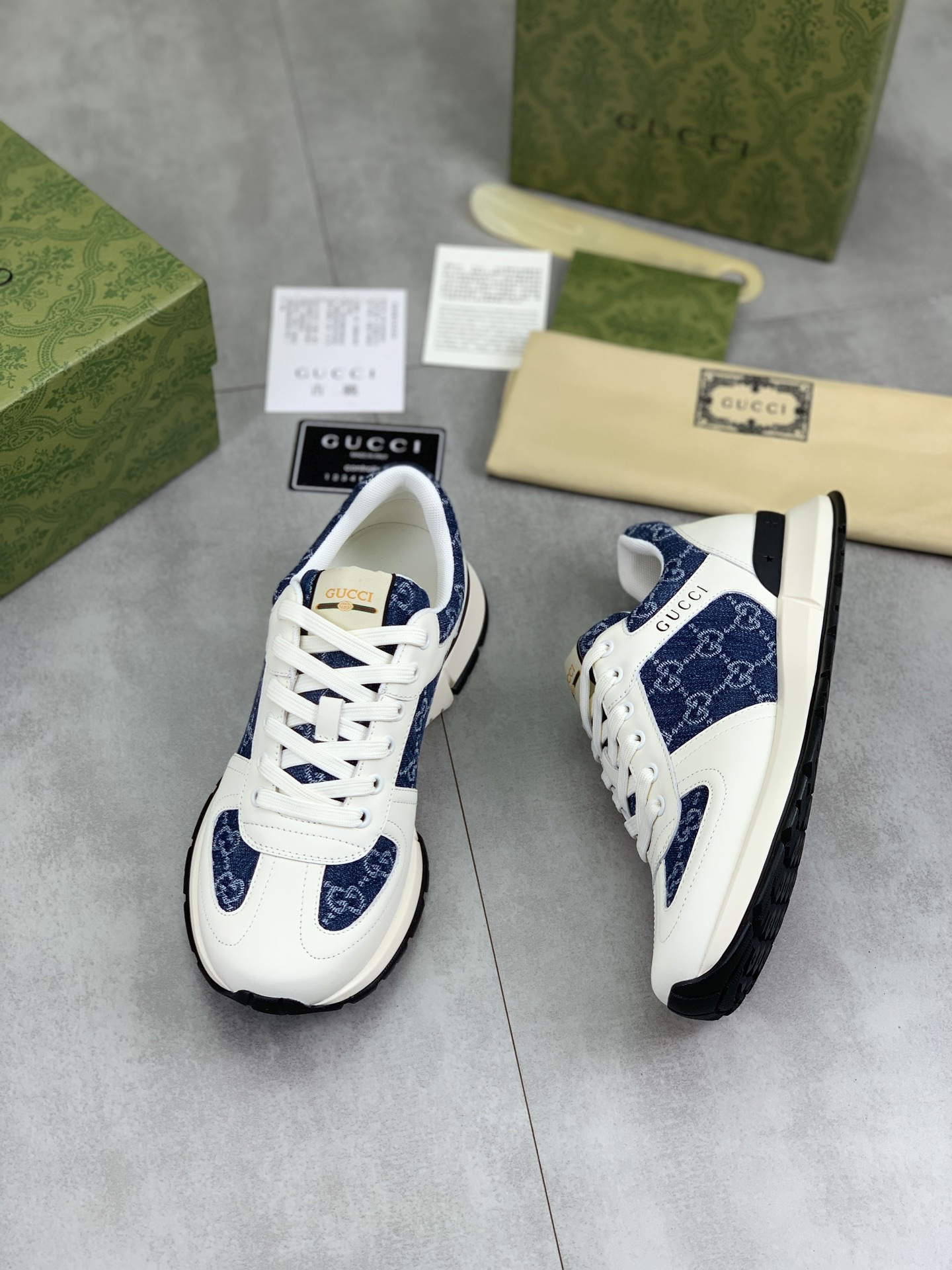 Gucci Men's White Leather and Denim Logo Sneakers Lace-up Size 39-44 6 i1742312539387 9853 0 4